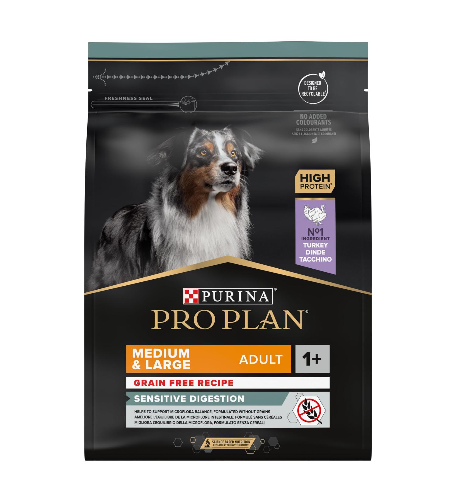 PURINA PRO PLAN | Medium & Large Adult 1+ | Sensitive Digestion | Grain Free | Rich in Turkey | Grain Free | Grain Free | Adu