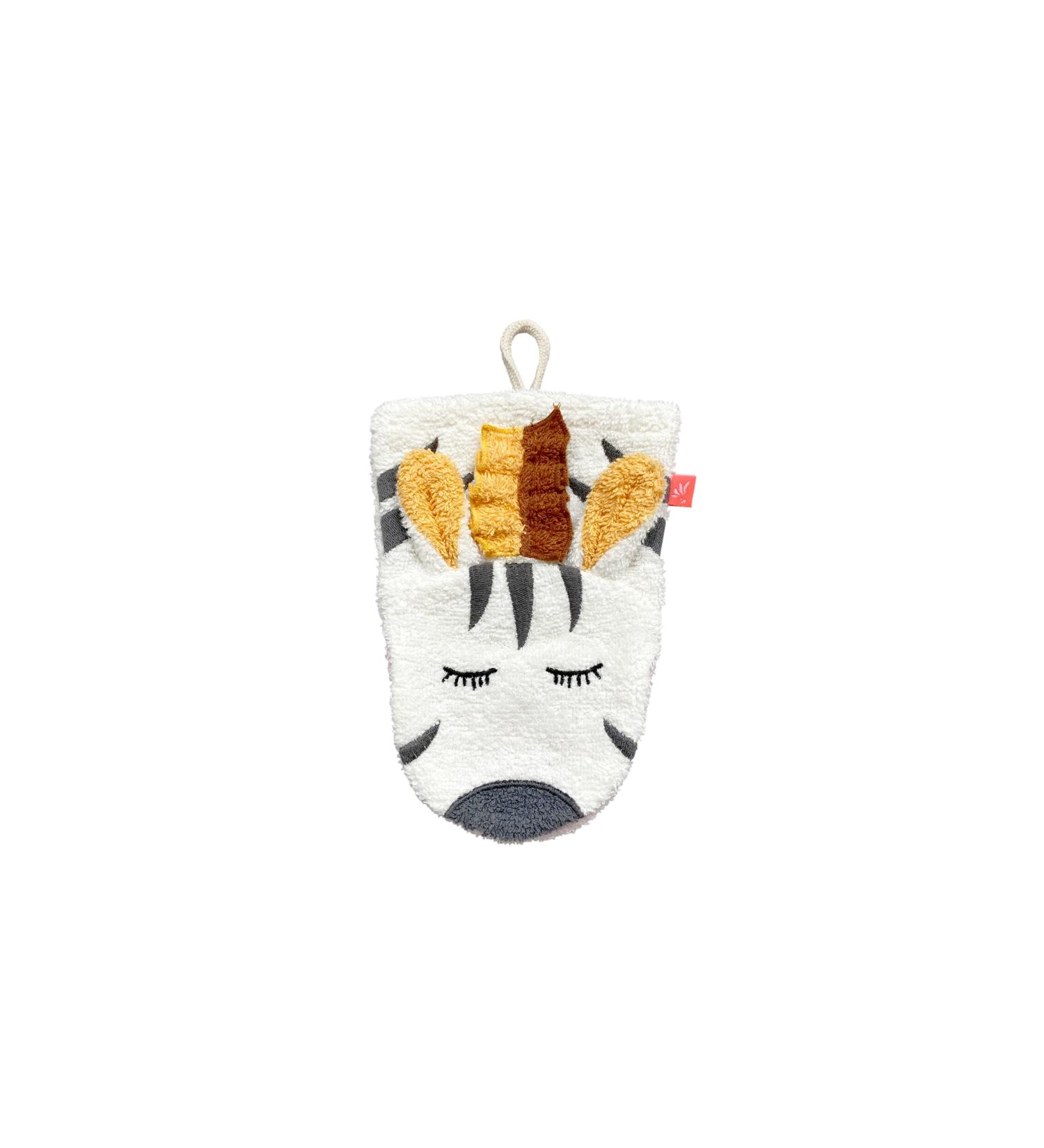 kikadu Zebra Face Cloth Children's Wash Cloth with Animal Face Made from 100% GOTS-Certified Organic Cotton Zebra White