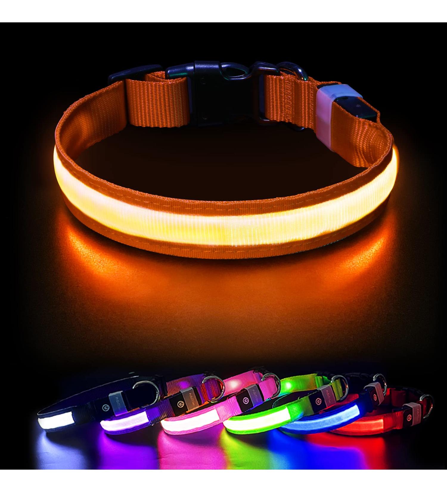 Buy Luminous LED Dog Collar - Adjustable Waterproof 7 Color Changing Light for Night Safety - Fits Small Medium & Large Dogs (38-50cm) - 2022 Orange - Buy Online on GoSupps.com