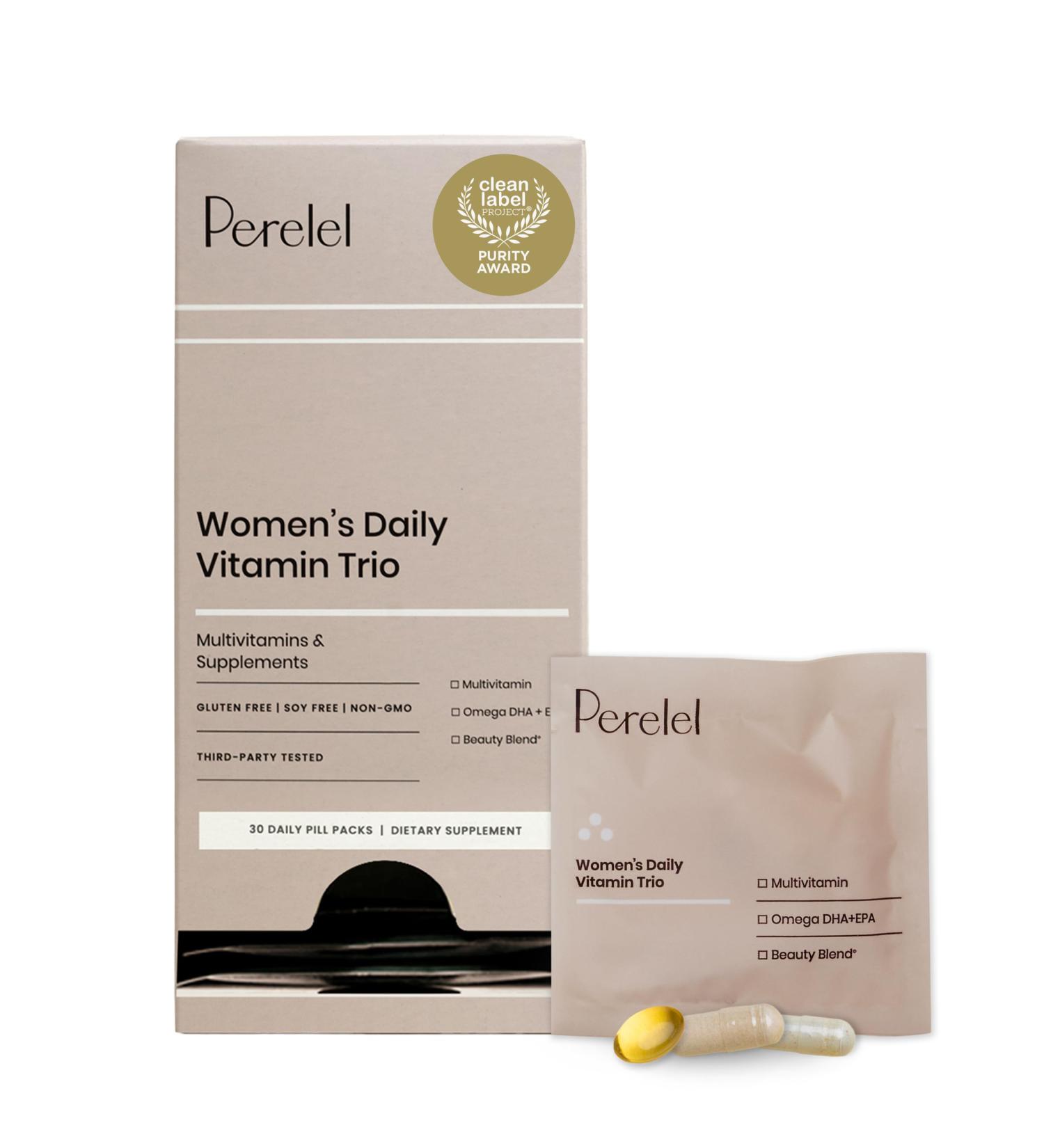Perelel Womens Daily Vitamin Trio Multivitamin Omega 3 Dha + EPA & Beauty Blend Supplements for Nutrient Support & Overall Wellness Soy Dairy & Gluten Free Non GMO Formula 30 Daily Pill Packs - Buy Online on GoSupps.com
