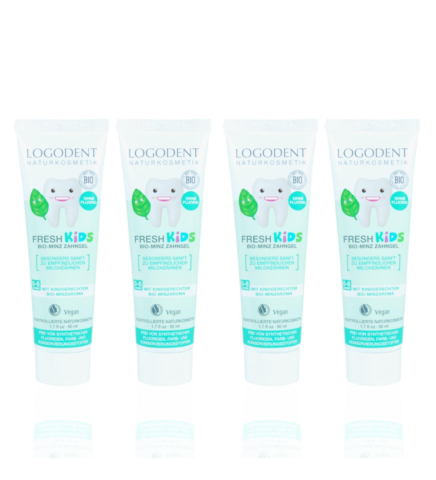 Logodent Spearmint Children Tooth Gel 4x50ml - Vegan Fluoride-Free Natural Ingredients Gluten-Free Organic Mint & Family Pebble Gel - Buy Online on GoSupps.com