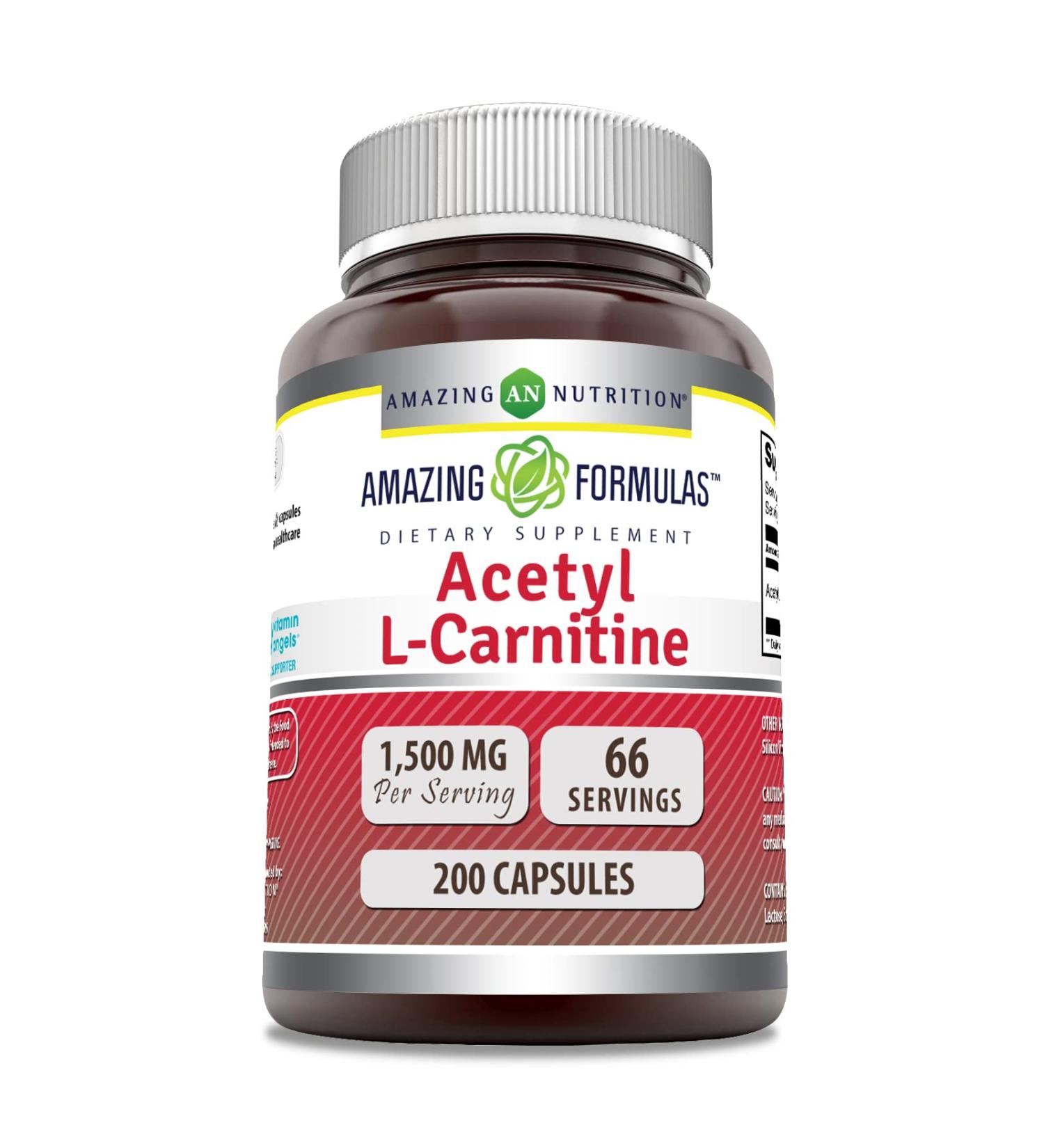 Amazing Formulas Acetyl L-Carnitine 1500mg 200 Capsules | ALCAR Supplement | Non-GMO | Gluten Free | Made in USA - Buy Online on GoSupps.com