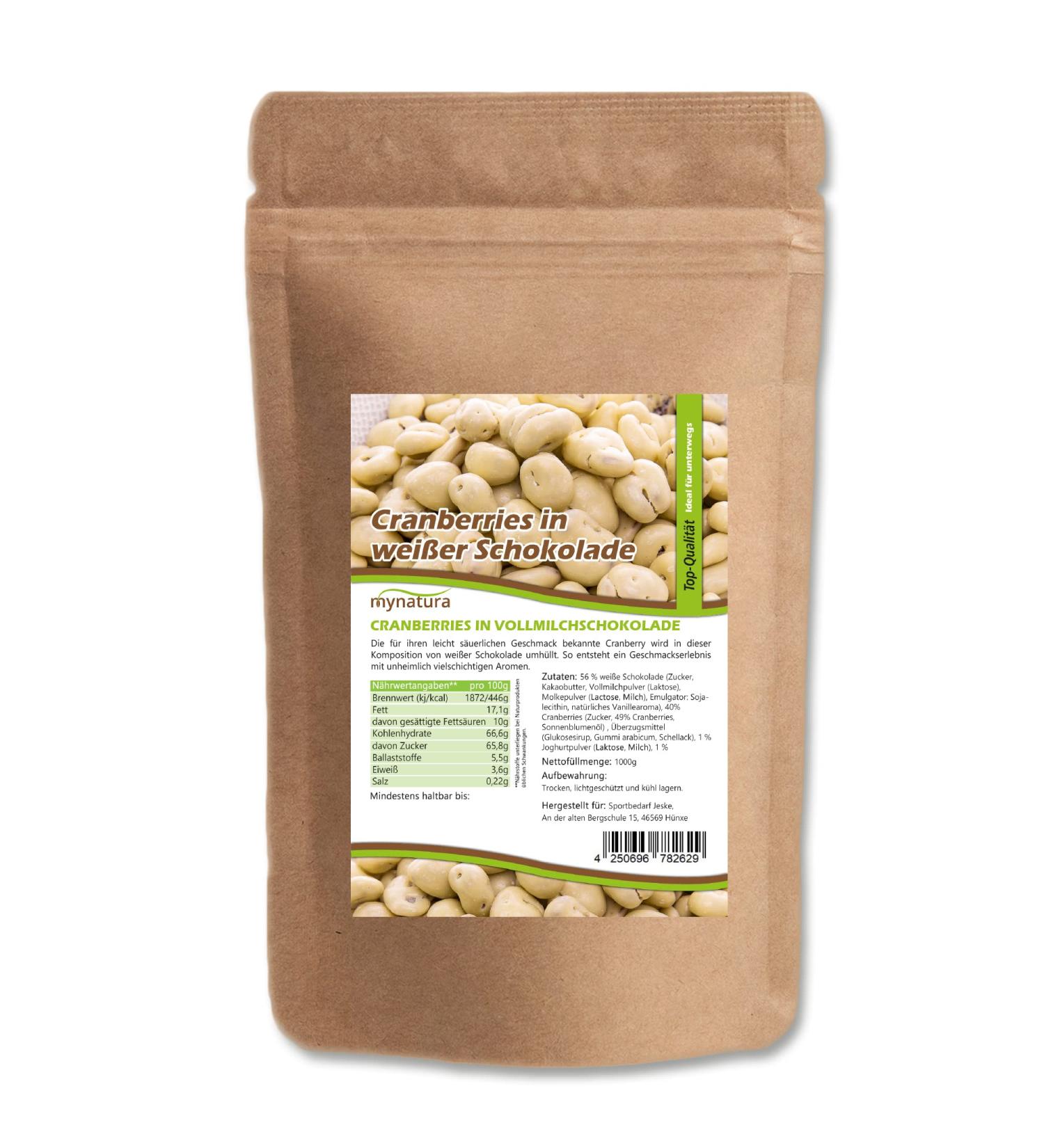  mynatura Mynatura Cranberries Dried in White Chocolate Cranberry Wrapped in Chocolate Cereal Snack Cranberries Sweet Bag (3 x 1000 g) - Buy Online on GoSupps.com