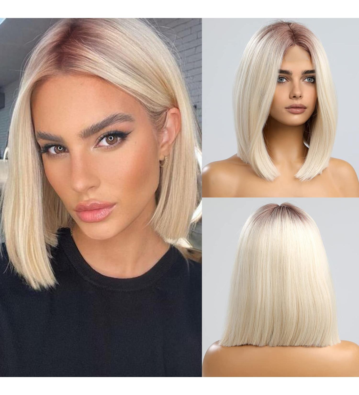 HAIRCUBE Ombre Shoulder Length Straight Bob Wig - Off-White Natural Middle Part Cosplay Wig (12inch) - Buy Online on GoSupps.com
