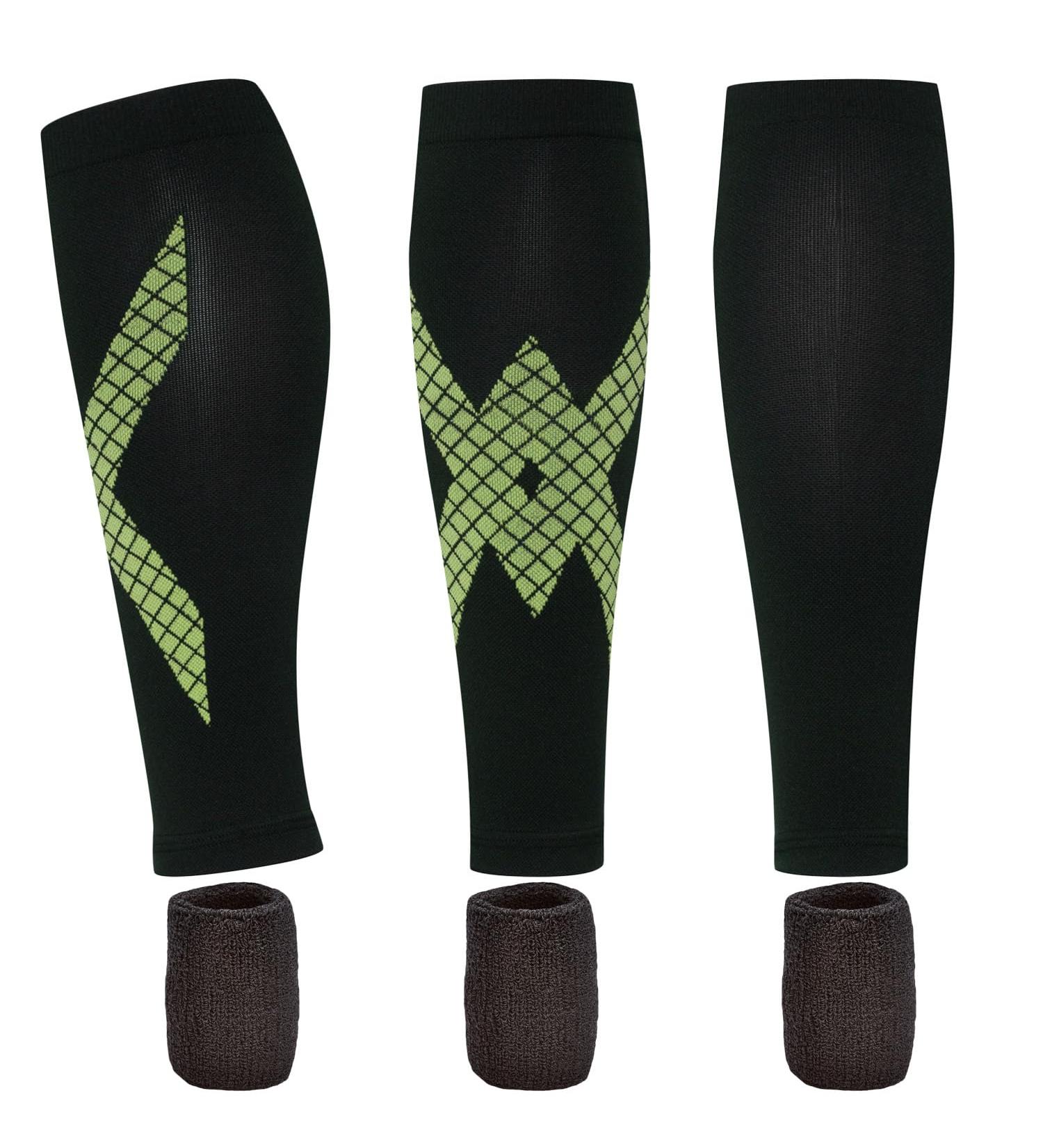 Buy Calf Compression Sleeves for Men & Women - X-Stripes Leg Compression Socks | 3 Pairs Green Medium | Enhance Sports Performance - Buy Online on GoSupps.com
