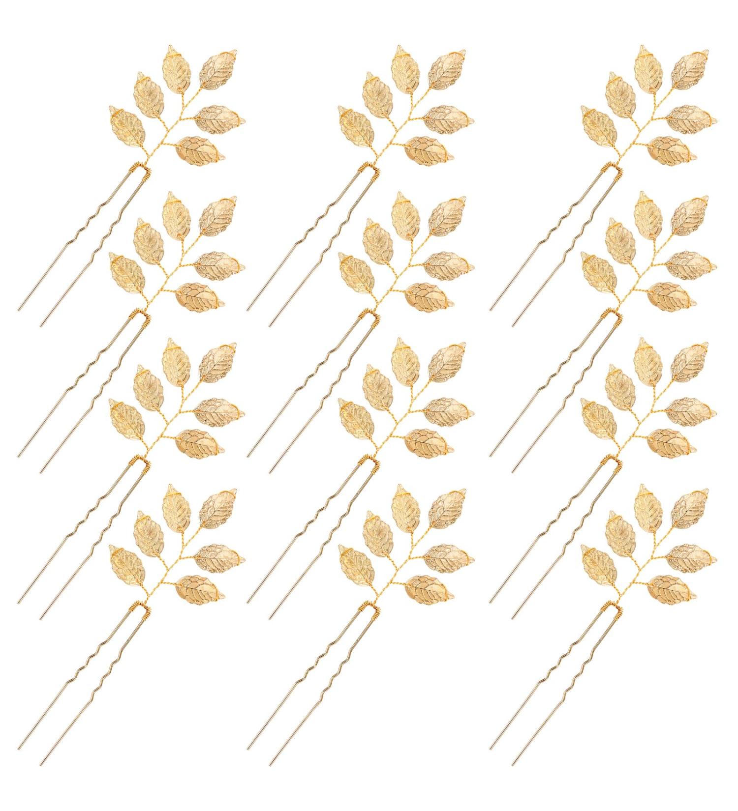 inSowni 12 Pieces Decorative Bridal Wedding Party Prom U-Shaped Gold Metal Eucalyptus Leaf Hair Pins Headpieces Hair Accessories for Brides Bridesmaids Women Girls - Buy Online on GoSupps.com