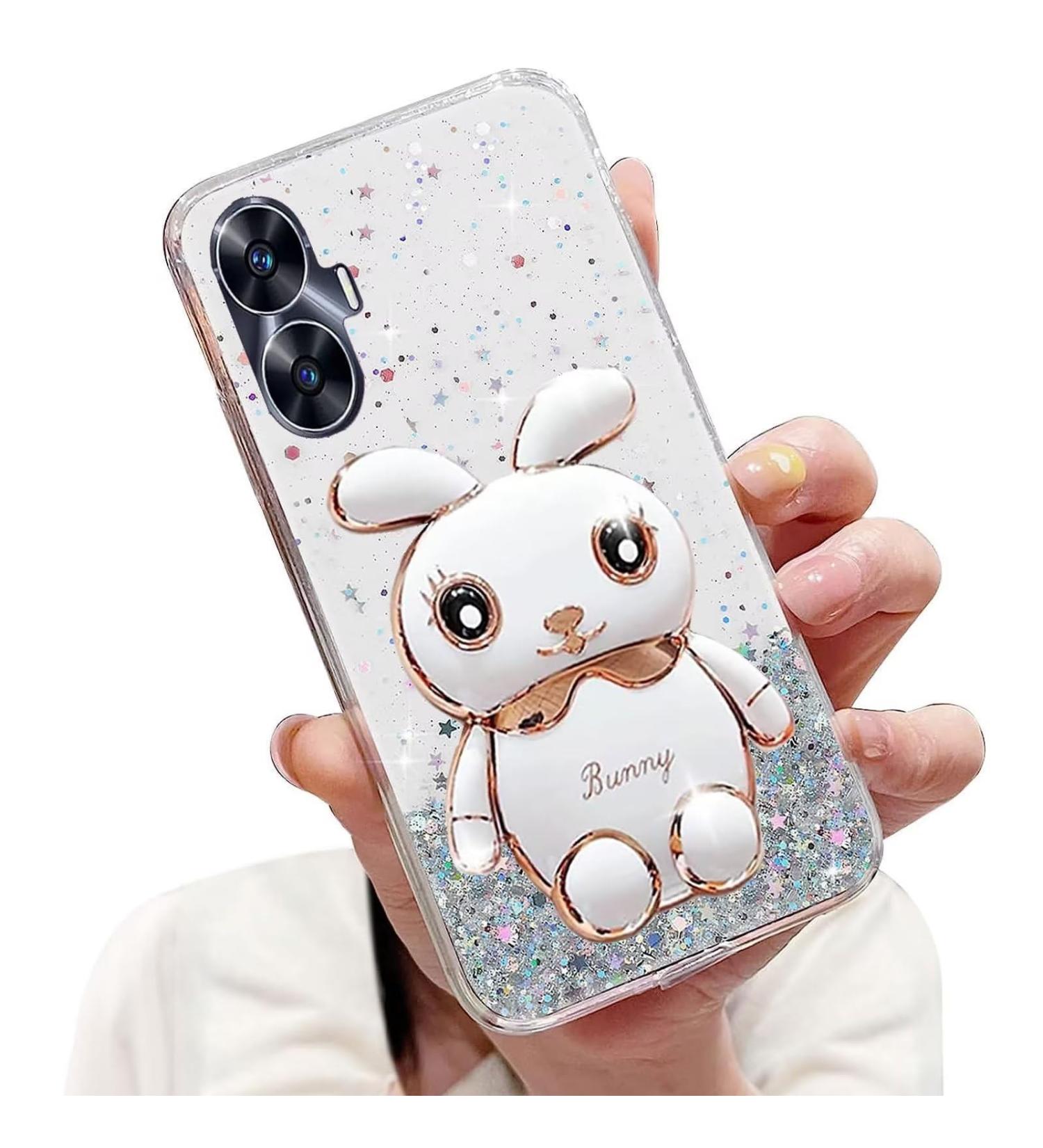 Tivenfezk Nadoli Oppo Realme C55 Case - Glitter Rabbit Soft Silicone Shell with Hidden Stand | Transparent Protective Cover - Buy Online on GoSupps.com