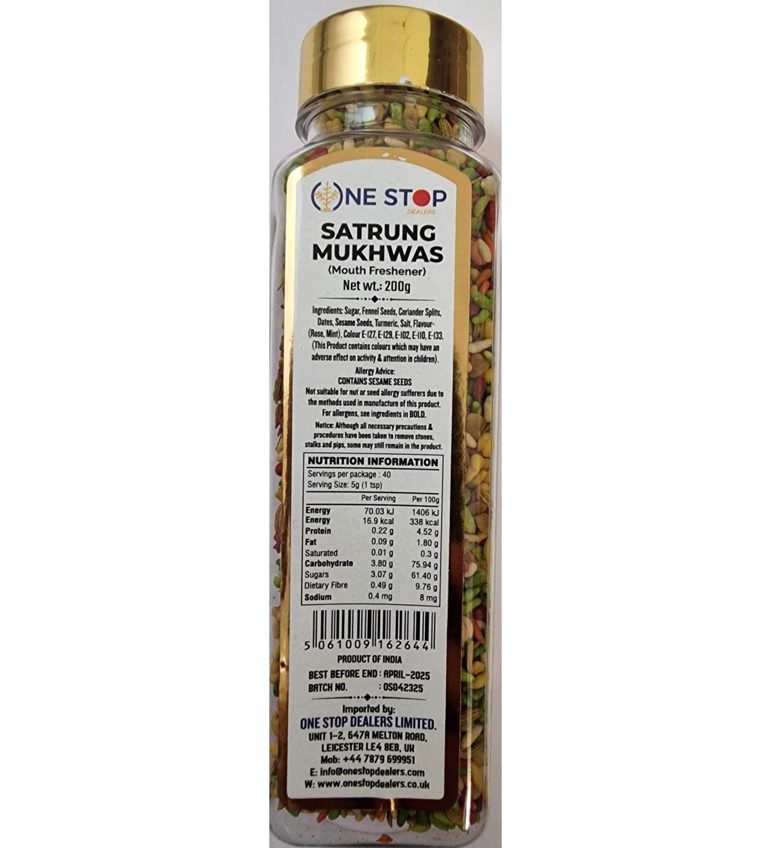 One Stop Dealers Mukhwas Satrung (200 Gram) Jar - Eat Anywhere or Anytime - Easy to Carry - More Popular in After Meal Digestive Treat Snack (Pack of 1)