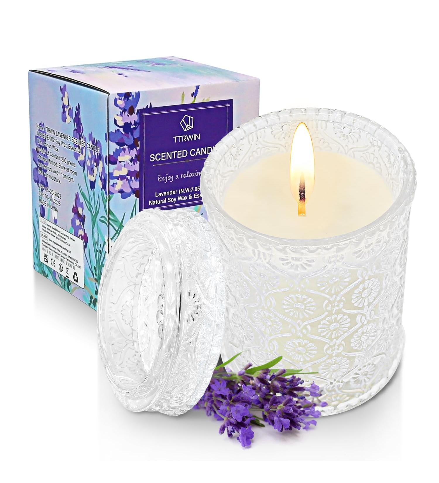 Lavender Scented Candle in Glass Jar | 200g Natural Soy Wax | 50h Long Lasting Burn Time | Aromatherapy Gift for Women | Home Scented for Christmas & Valentine's Day - Buy Online on GoSupps.com