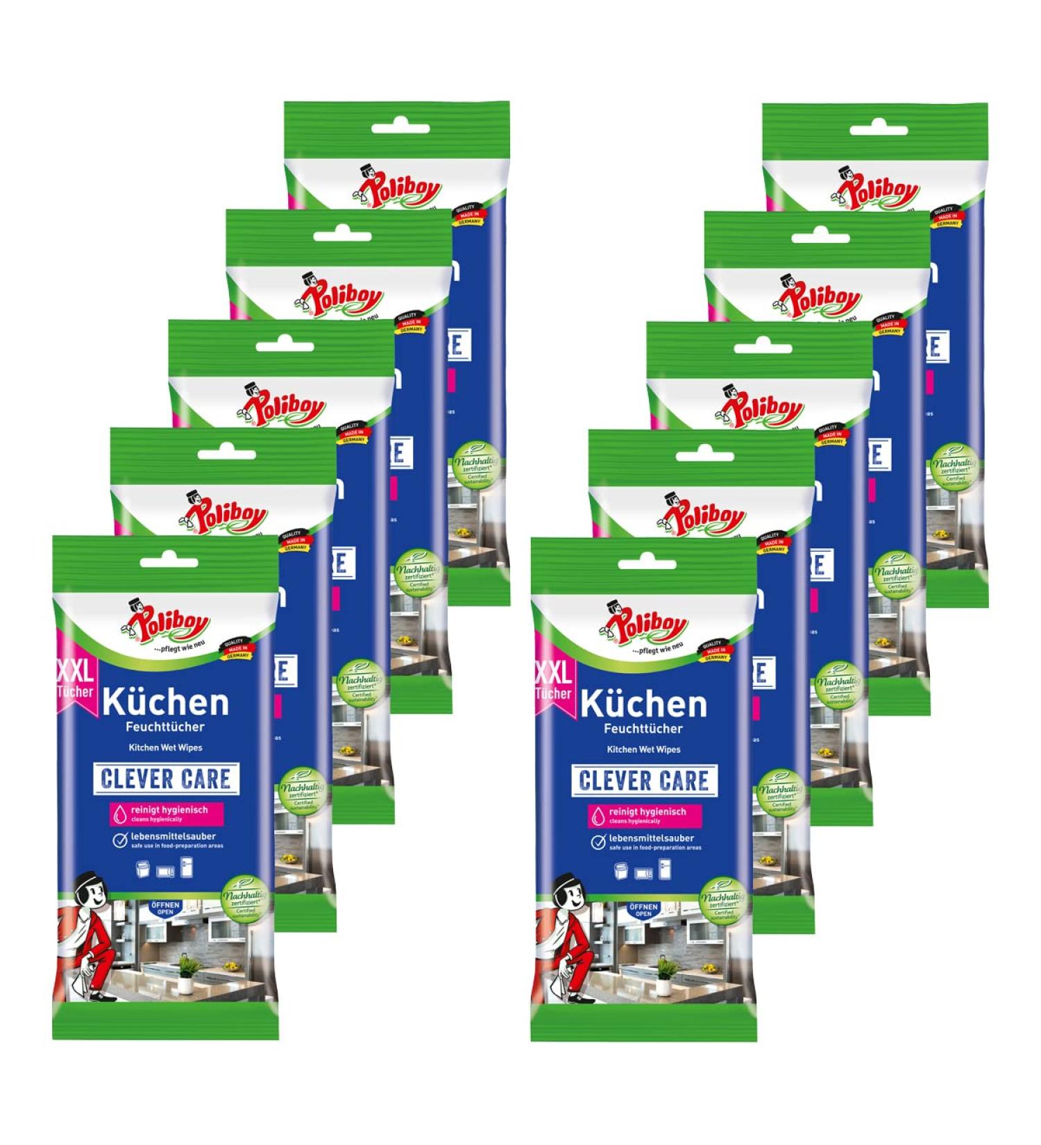 Poliboy XXL Kitchen Wet Wipes - All-Purpose Cleaning Towels (10 Pack) - Orange Fragrance - Made in Germany - Ideal for Household Use - Buy Online on GoSupps.com