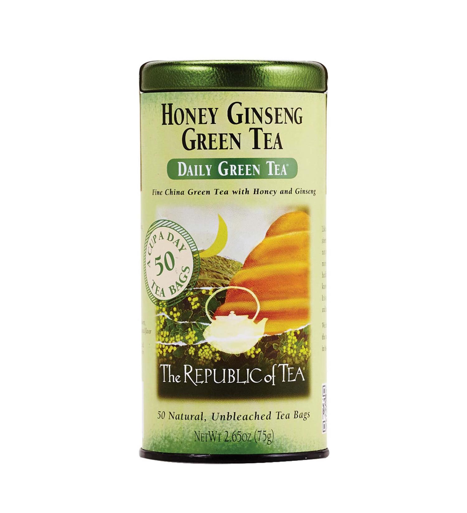 The Republic of Tea Honey Ginseng Green Tea 50 Tea Bags Tin - Caffeinated Gourmet Tea - Buy Online on GoSupps.com