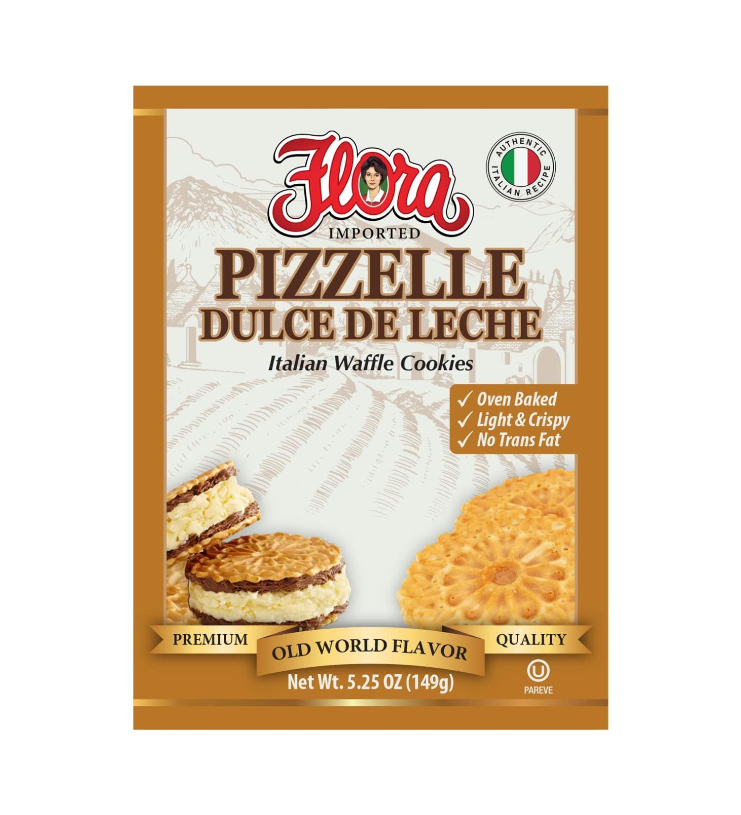 Flora Foods Pizzelle Cookies - Italian Waffle Cookie - Sweet Snack (Dulce de Leche)