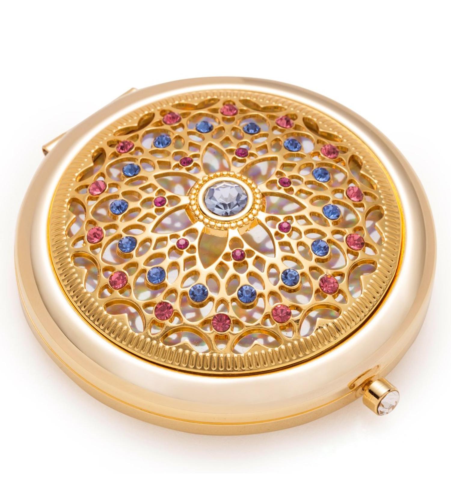 Jinvun 24k Gold Electroplate Makeup Mirror - Luxury Round Vanity Mirror for Women - Compact Cosmetic Mirror with Diamonds - Perfect Gift Idea - Buy Online on GoSupps.com