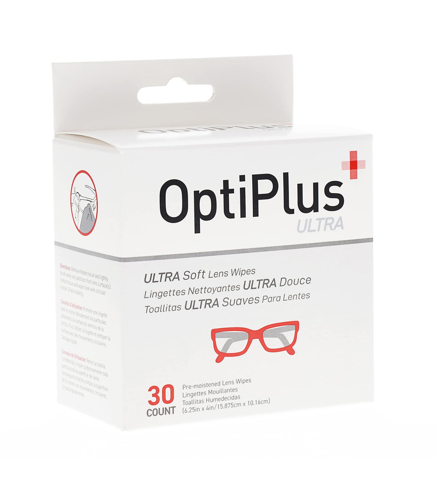 OptiPlus UltraSoft Lens Cloths (30 Count) - Streak-Free & Pre-Moistened - Buy Online on GoSupps.com
