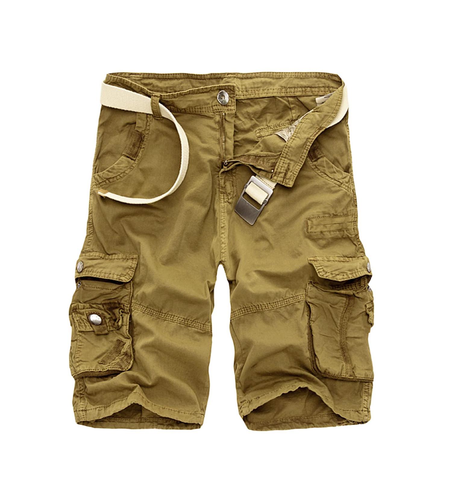 Men's Summer Cargo Pants - Haiorziyou Straight Fit Work Trousers | 6 Pocket Jogging Shorts Streetwear Knee Length Sweatpants | XL Khaki - Buy Online on GoSupps.com