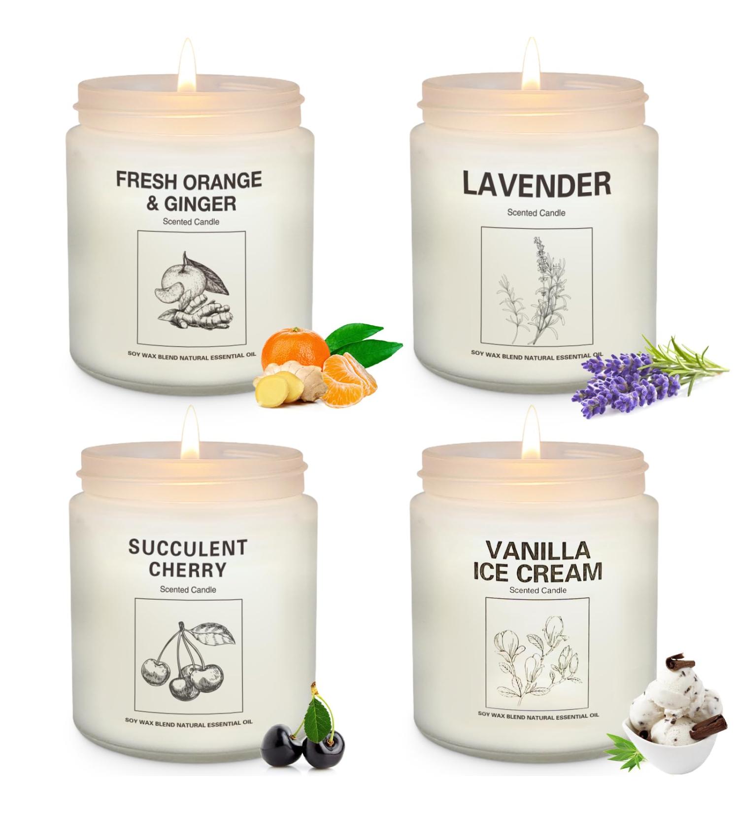 Scented Candle Sets - Natural Soy Wax & Essential Oils | 4 Aromatherapy Candles (35 Hour Burn) | Perfect Gifts for Christmas Birthdays & Moms - Cherry Gingerbread Honey Lavender Vanilla Ice Cream - Buy Online on GoSupps.com