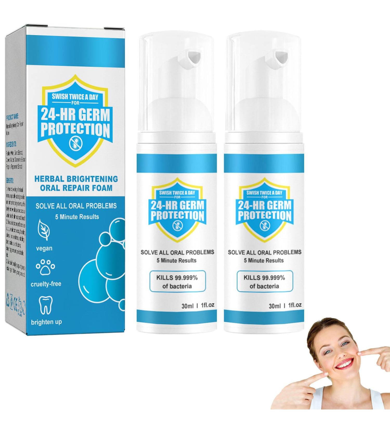 Jorondy Herbal Teeth Mouthwash & Brightening Foam - 2Pcs Foaming Toothpaste for Stain Removal & White Teeth - Buy Online on GoSupps.com