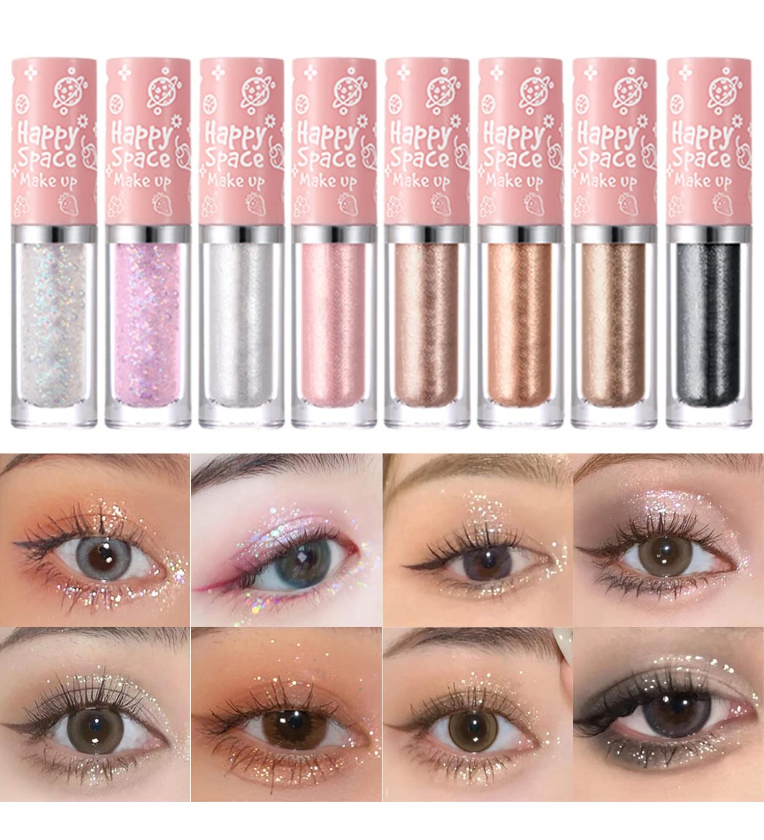 Erinde 8PCS Liquid Glitter Eyeshadow Set - Shimmer Metallic Eye Shadow & Eyeliner Kit | Quick Drying, High Pigmented Formula with Lightweight Glitter Glue for Korean Sparkly Crystals Makeup - Buy Online on GoSupps.com