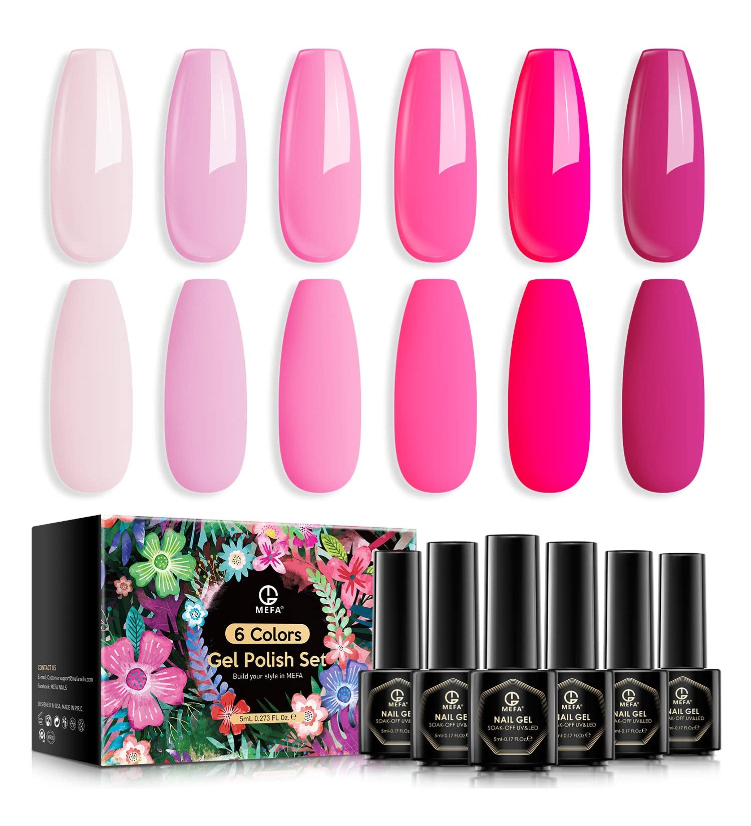 MEFA Pink Gel Nail Polish Set - 6 Romantic Colors for Long Lasting Manicure - Buy Online on GoSupps.com