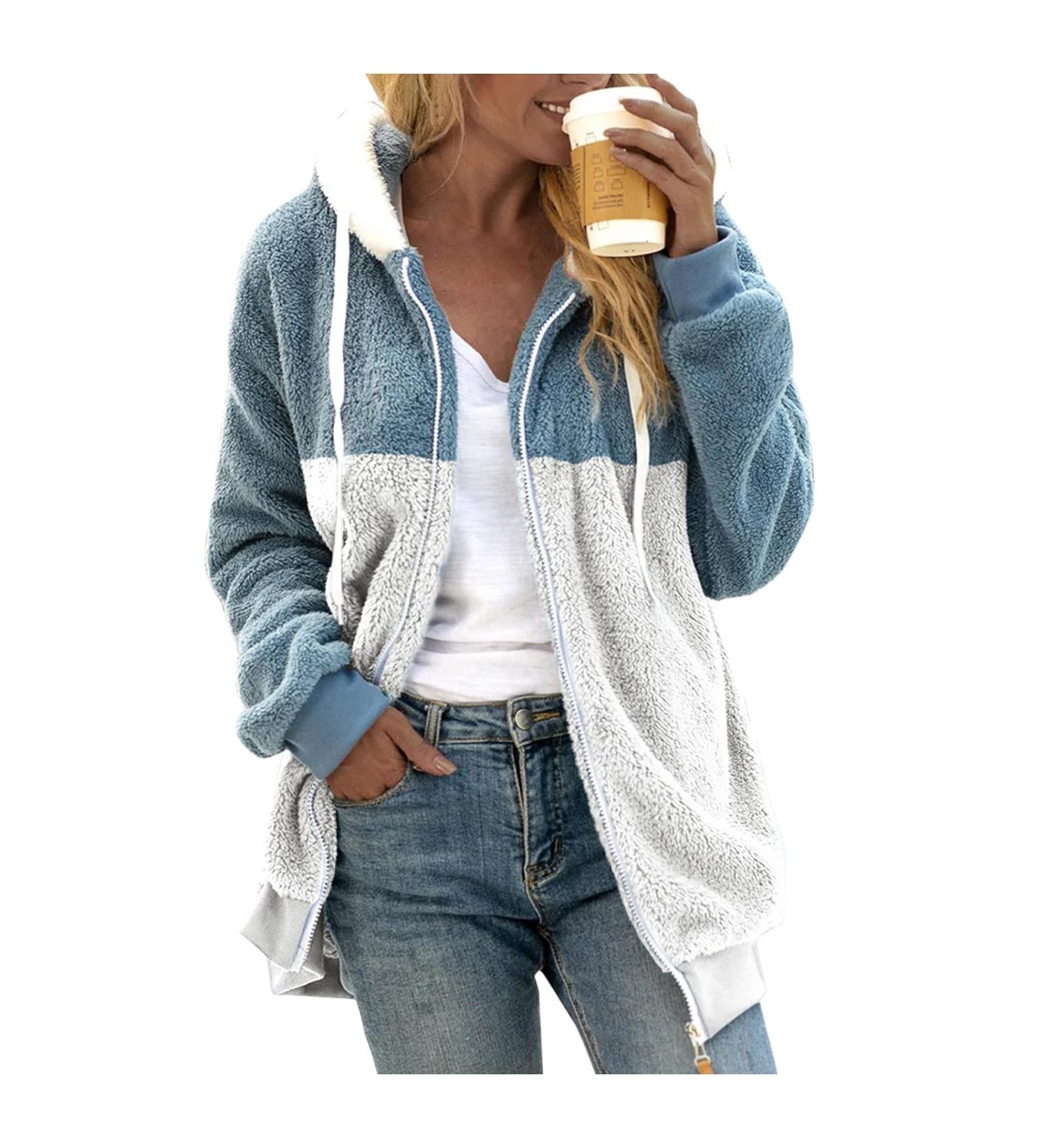 Hanxiulin Women's Fluffy Fleece Jacket - Plush Warm Casual Sweatcoat Windproof 4XL Blue - Buy Online on GoSupps.com