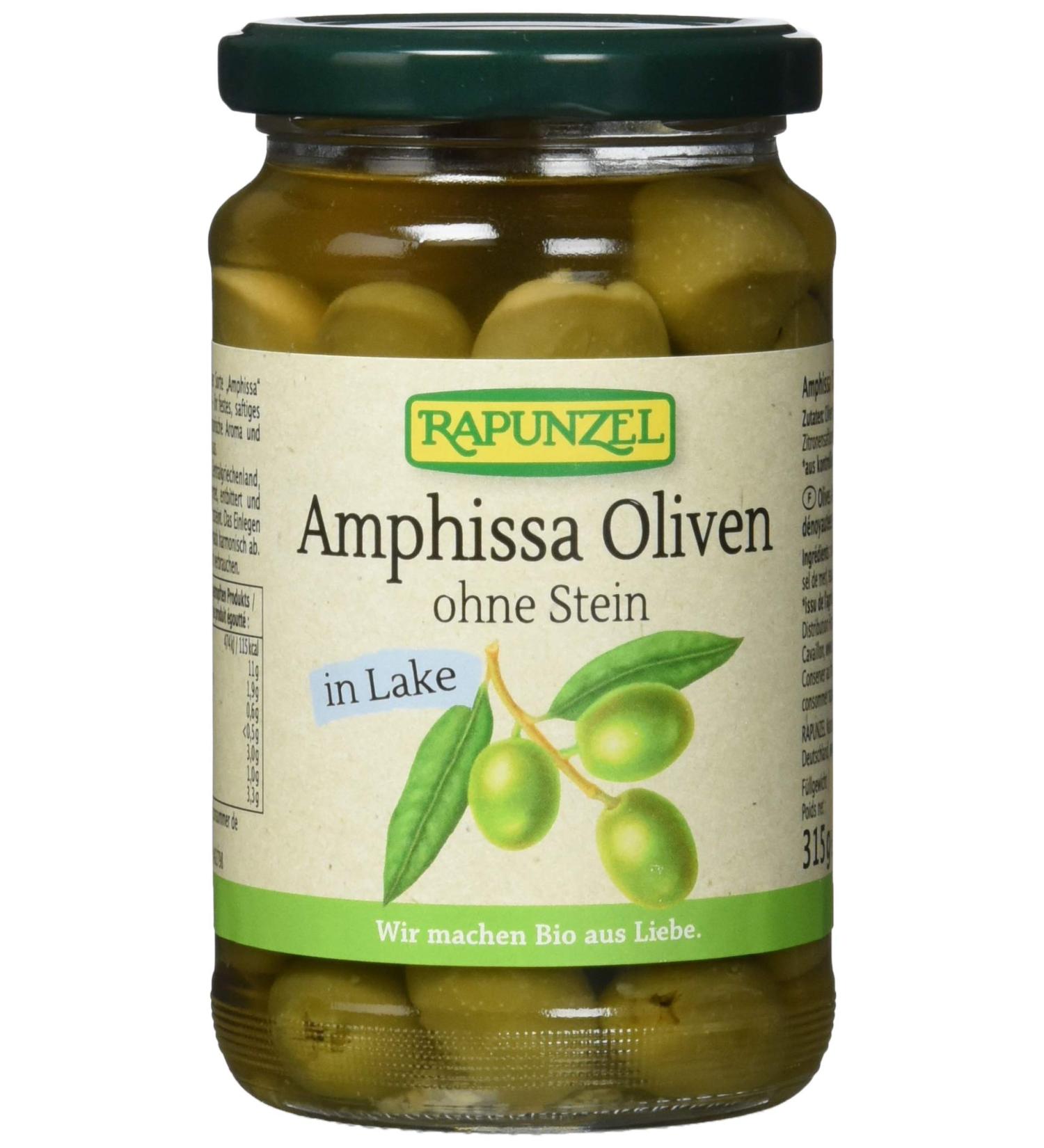 Buy Rapunzel Organic Amphissa Green Olives in Brine (315g) - Pitted Ideal for Cooking & Snacking - International Shipping Available - Buy Online on GoSupps.com