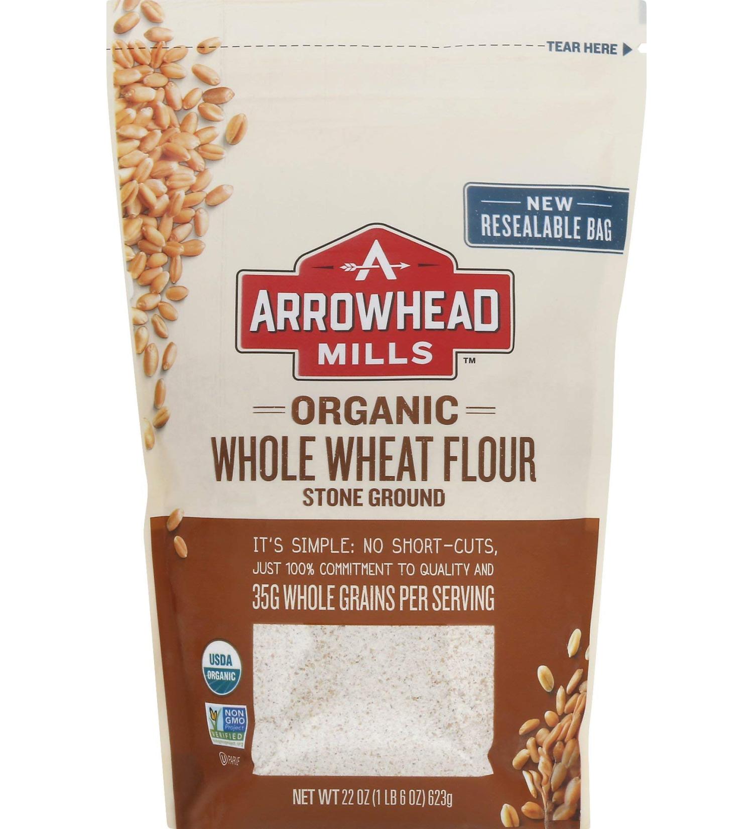 Arrowhead Mills Organic Stone Ground Whole Wheat Flour, 22 oz. Bag (Pack of 6)