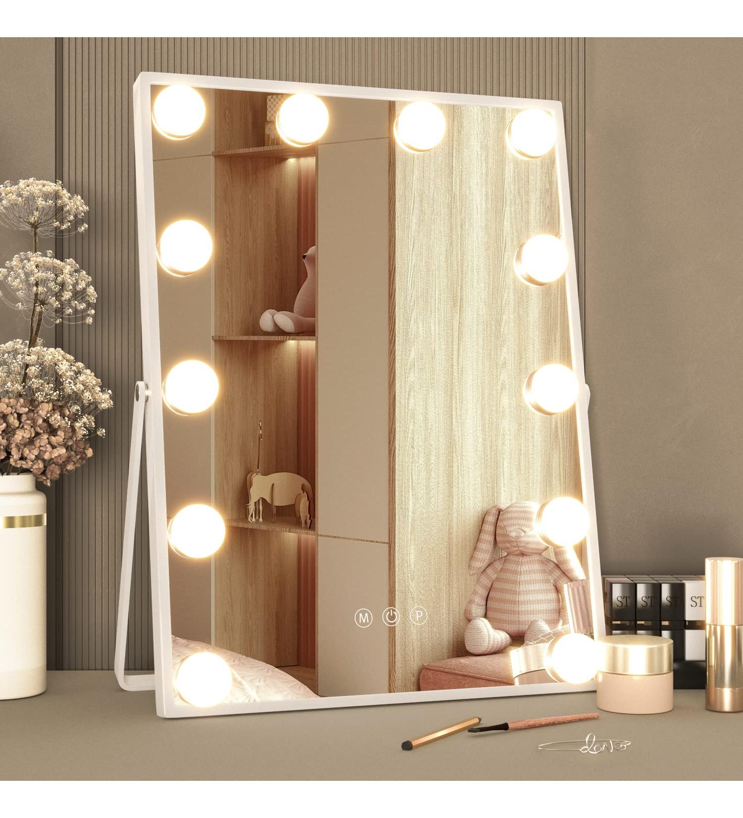 Manocorro Hollywood Vanity Mirror with Lights - 12 LED Bulbs, 3 Color Lighting Modes, Smart Touch Control - White - Buy Online on GoSupps.com