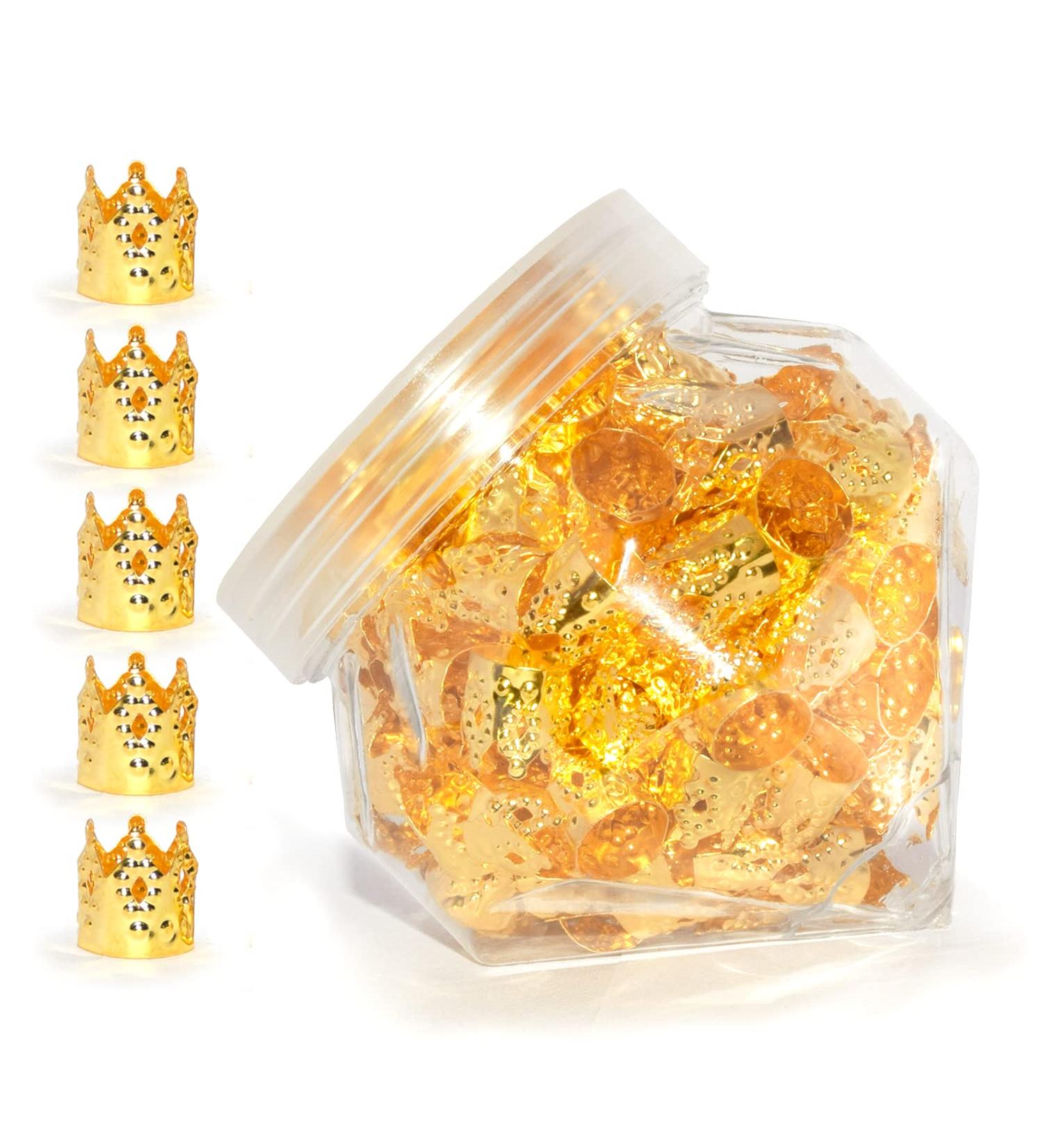 120 Pieces Gold Aluminum Dreadlock Cuffs Beads in Diamond Shaped Bottle - Hair Decorations for Braiding and Dreadlocks - Buy Online on GoSupps.com