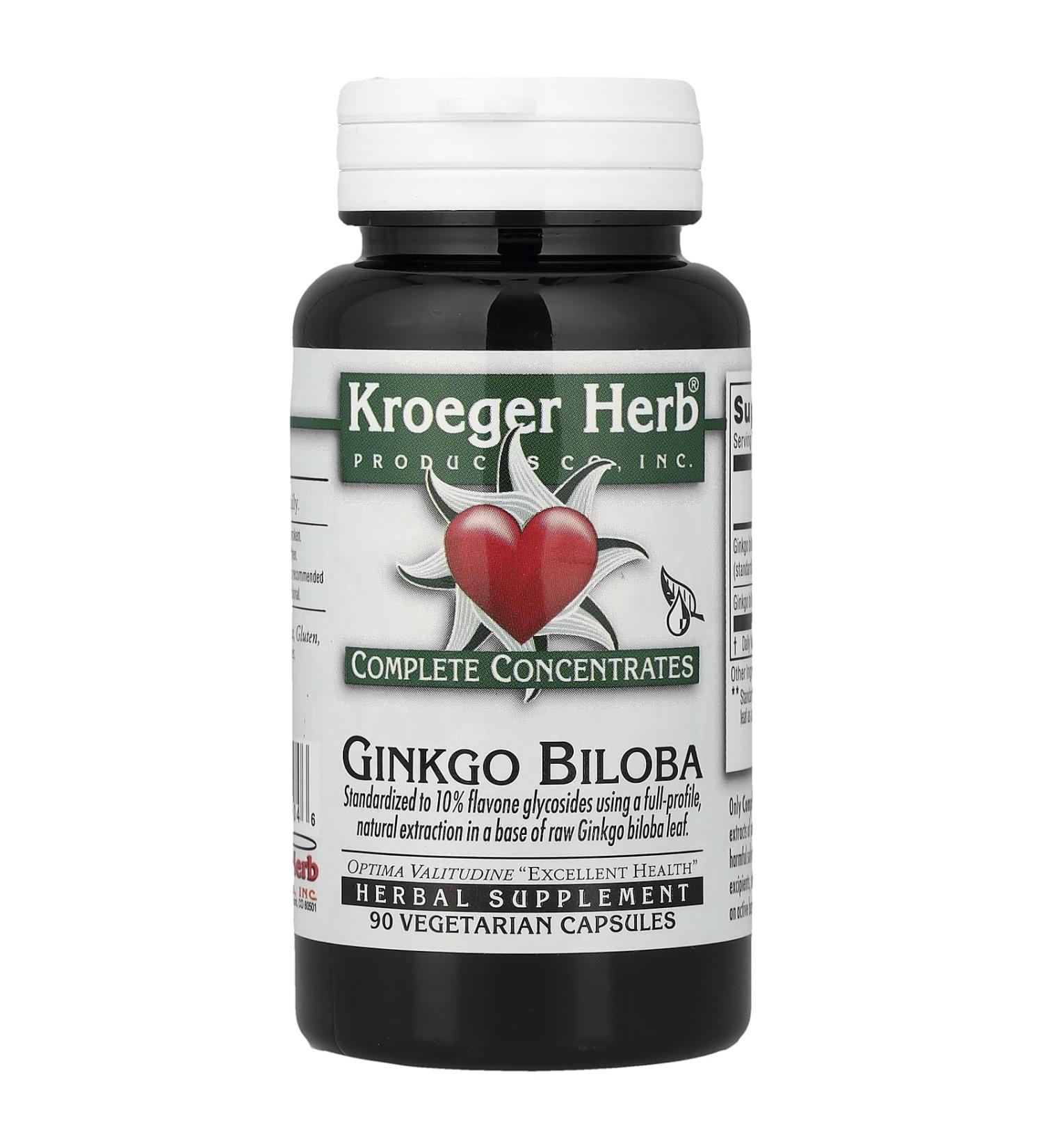 Kroeger Herb Ginkgo Biloba Vegetarian Capsules 90 Count