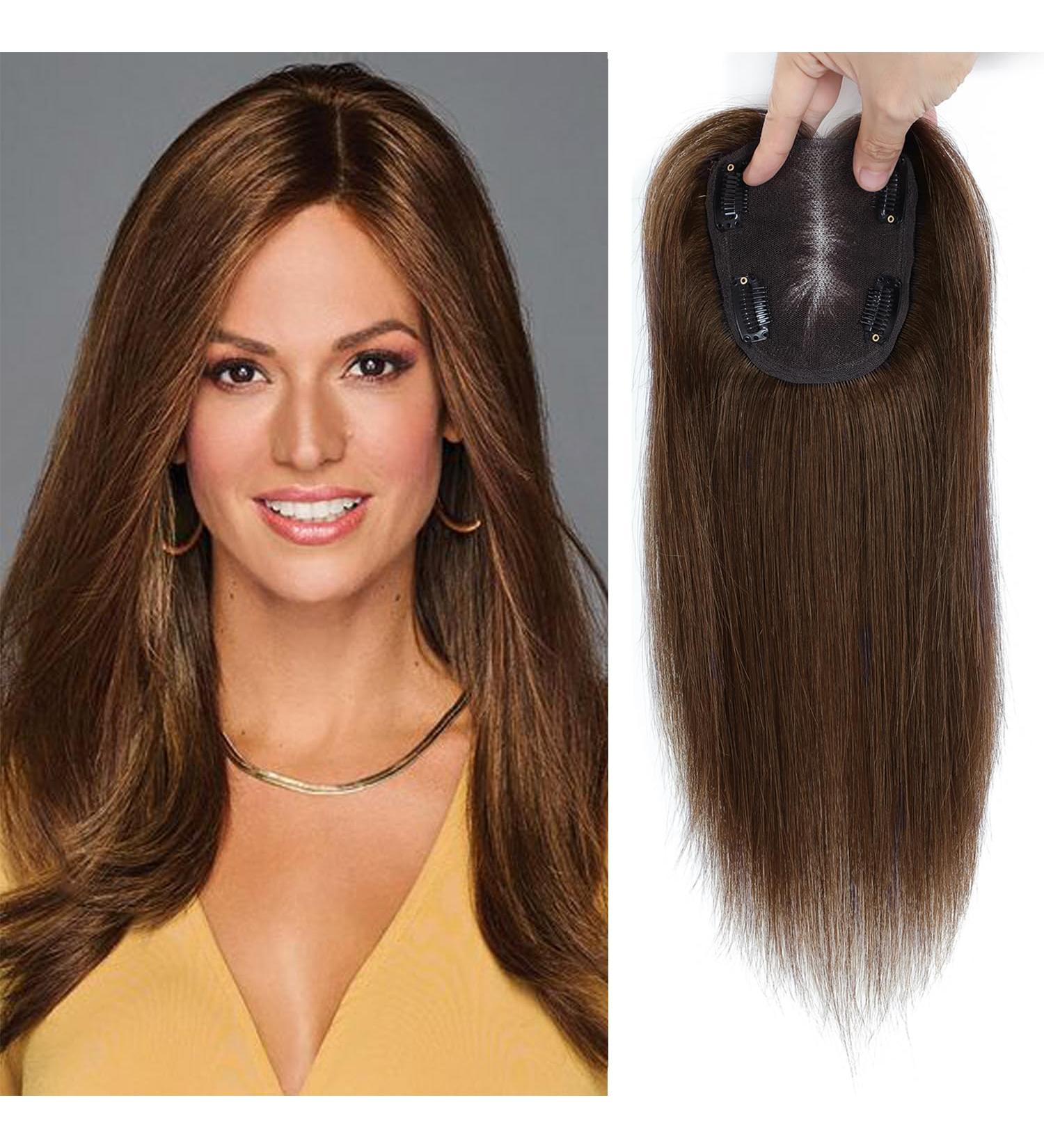 Silk Base Human Hair Topper 12inch Medium Brown (4#) for Thinning Hair Women - Hair Pieces 10x12cm Straight Hair Toppers - Buy Online on GoSupps.com