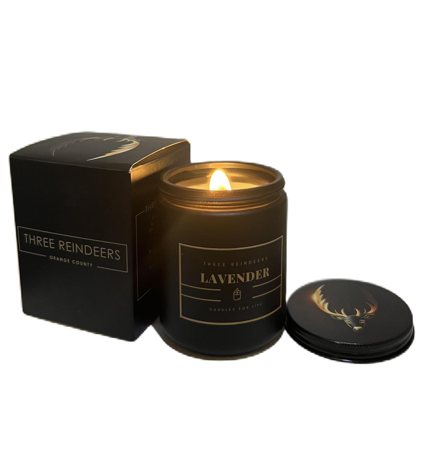 Three Reindeers Aromatherapy Delight Candle - 9oz Black Soy Wax Jar with Wood Wicks | Long-Lasting Lavender Scent | International Shipping Available - Buy Online on GoSupps.com