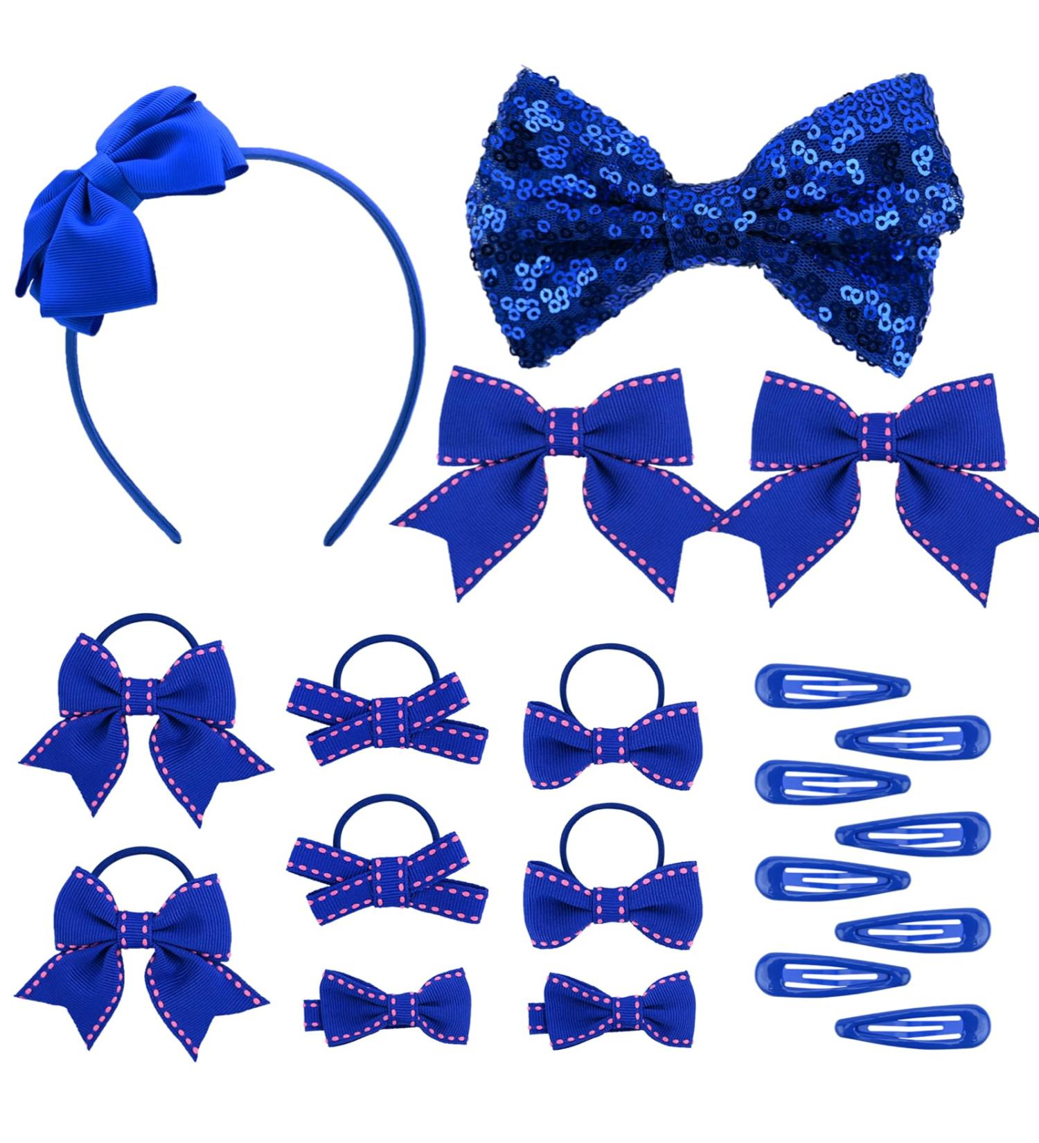BekeCidi 20-Piece Bow Hairdress Set - Sequin Bow Clips & Rubber Bands for Girls - Blue Hair Accessories - Buy Online on GoSupps.com