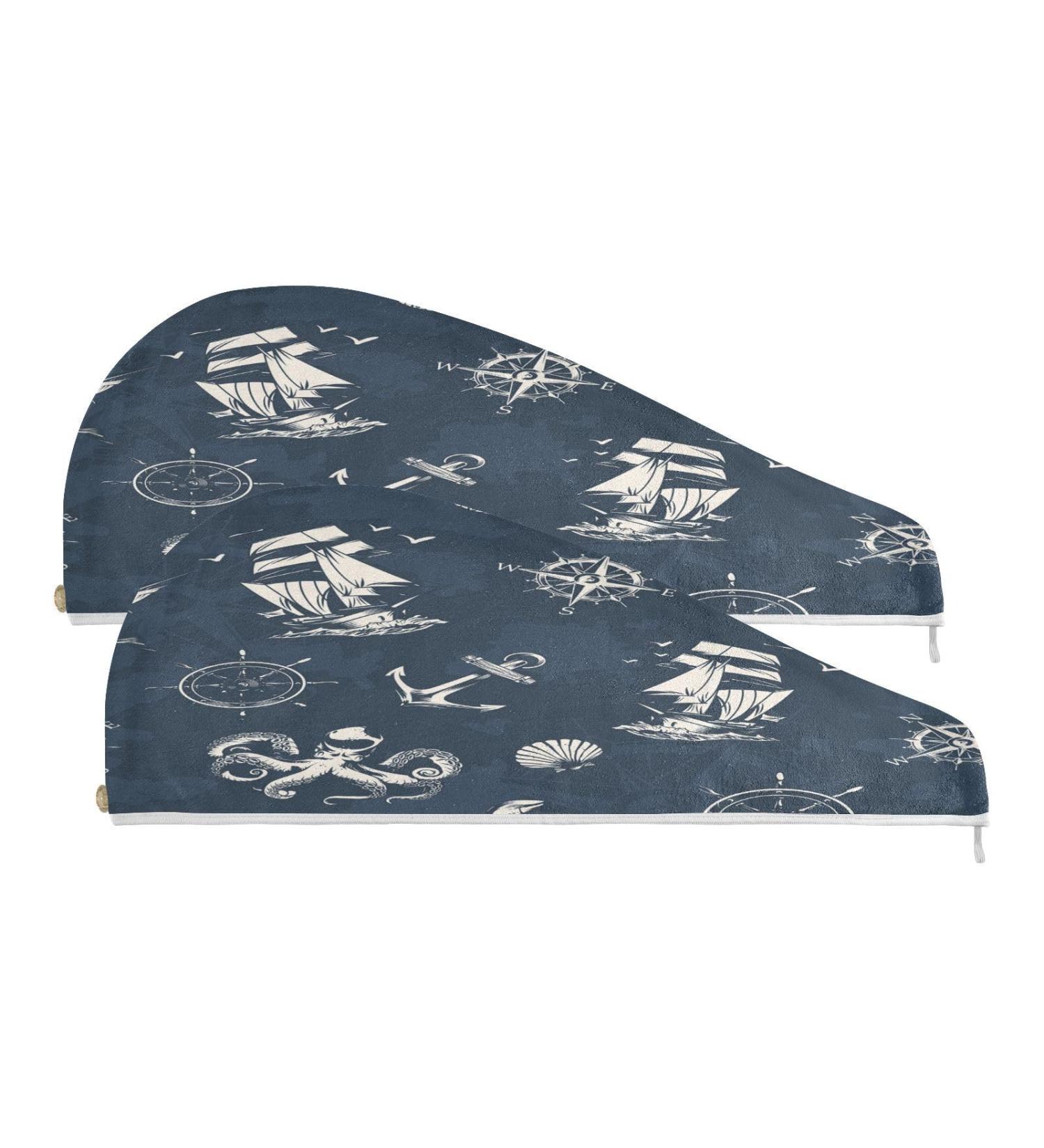 Vintage Sea Dry Hair Cap | Quick Drying Towel Set with Button Headband | Super Absorbent & Comfortable | Ideal for Travel & Home Use - Buy Online on GoSupps.com