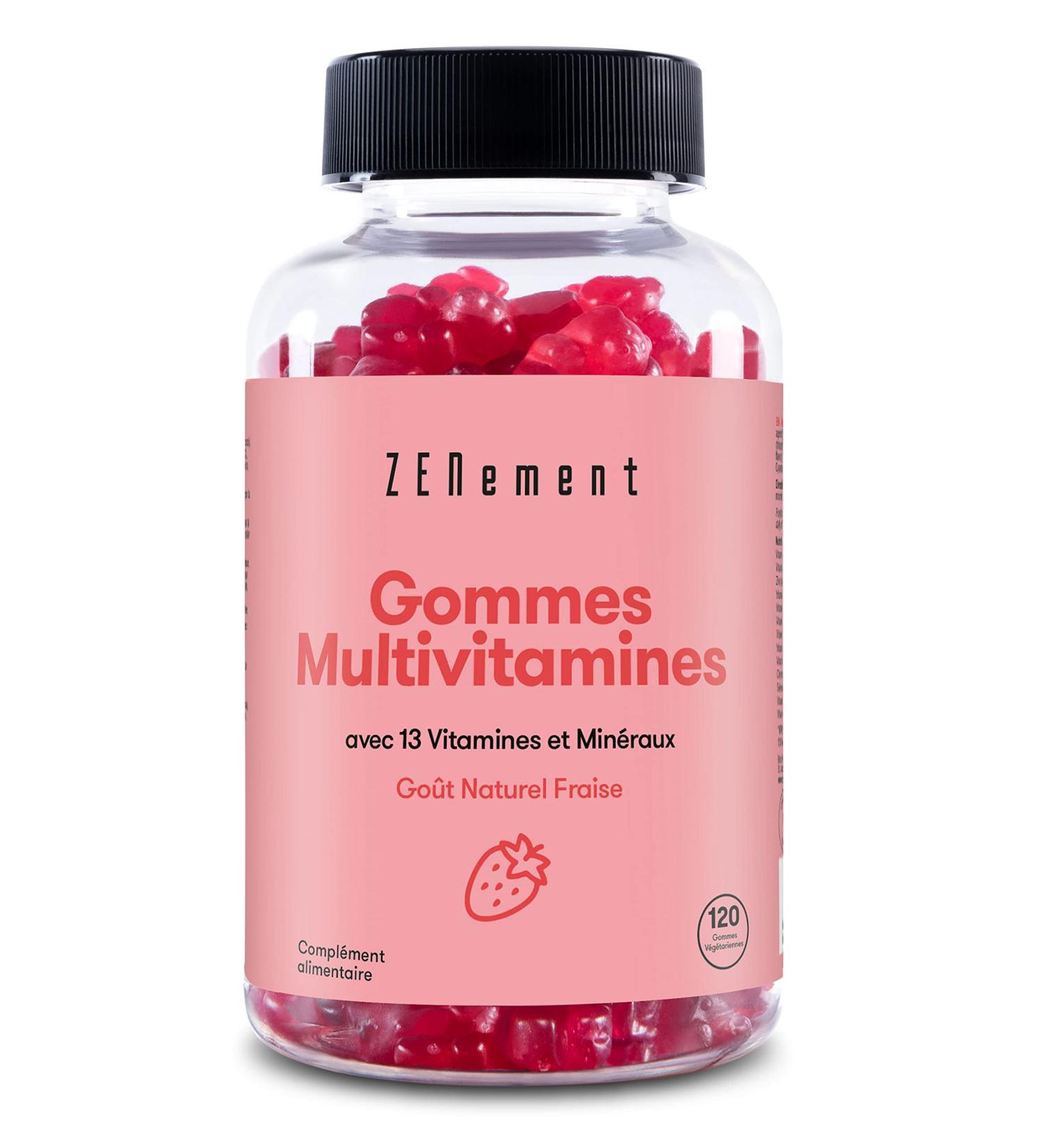 Multivitamin and Mineral Gums for Children and Adults 120 Gummies | Natural Strawberry Taste | With 13 Vitamins and Minerals | Gelatin-Free Vegetarian Gluten Free | Zenement - Buy Online on GoSupps.com