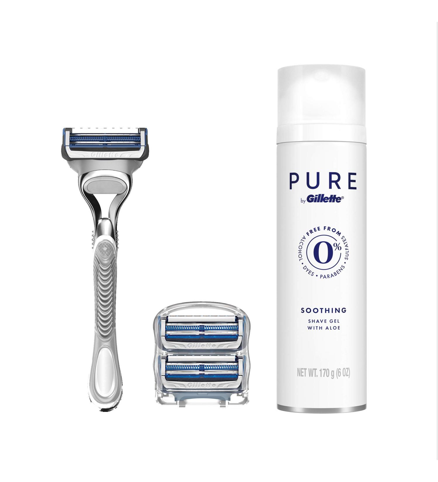Gillette SkinGuard Men's Razor Handle + 3 Blade Refills & Pure Shave Gel - Buy Online on GoSupps.com