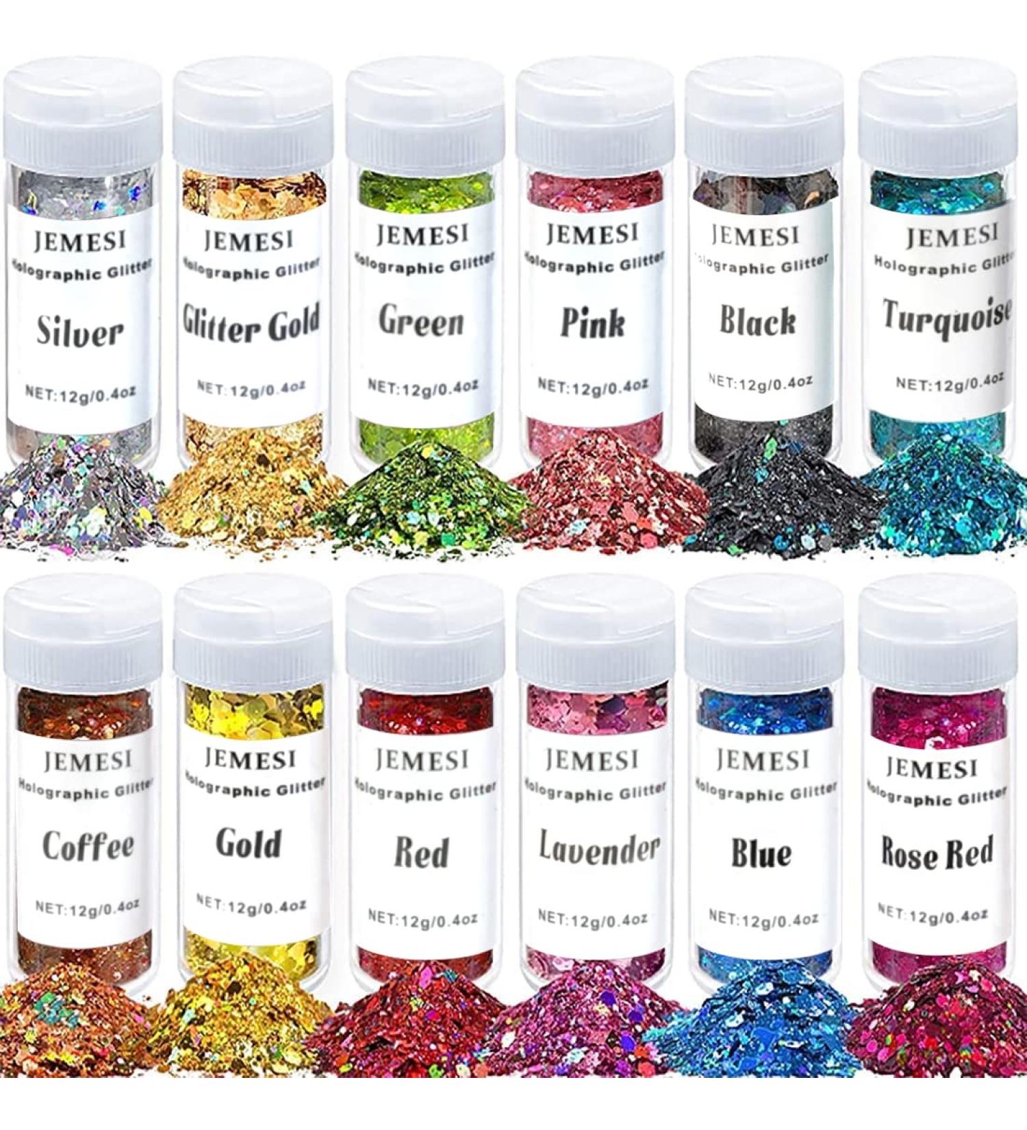 HOLOGRAPHIC Chunky Glitter Set - Jemesi 144g Craft Glitter for Epoxy Resin Face & Nail Art Body Slime | Festival Party Colors - Buy Online on GoSupps.com