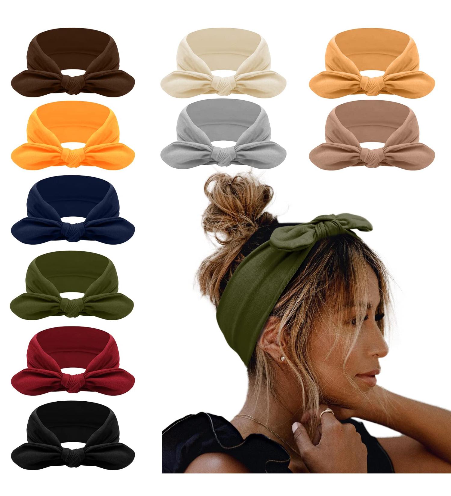 AKTVSHOW 10 Pack Bow Rabbit Ear Headbands for Women - Cute Workout Hair Accessories (Solid Color) - Buy Online on GoSupps.com