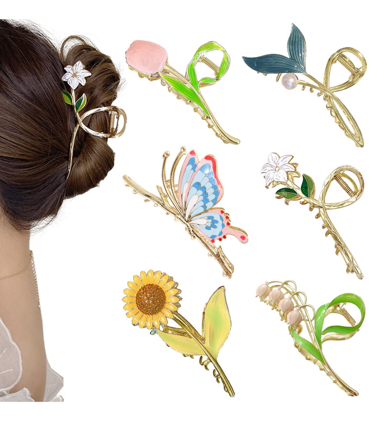 6 Pcs Flower Metal Hair Claw Clips - Large Tulip Hair Claw Barrettes for Women - Strong Hold Hair Clamps - Big Hair Accessories - Gifts for Girls - Buy Online on GoSupps.com