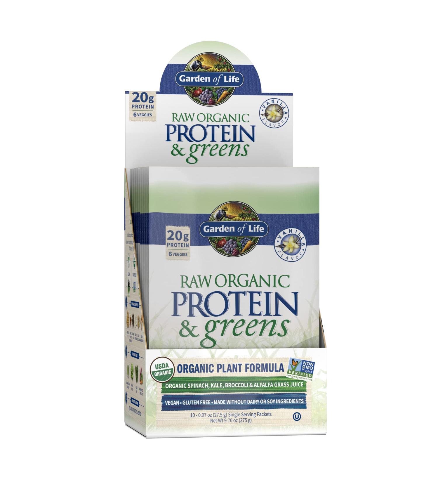Organic Vanilla Protein & Greens Powder - Vegan, Dairy & Gluten Free - 10ct Tray - Buy Online on GoSupps.com