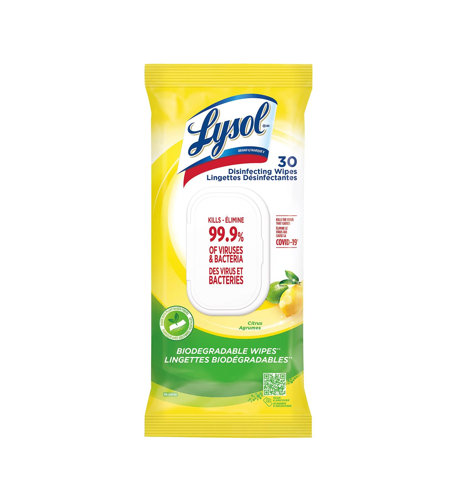 Lysol Disinfecting Wipes Flatpack Citrus Biodegradable Wipes Kills 99.9% of Viruses & Bacteria 30 count - Buy Online on GoSupps.com