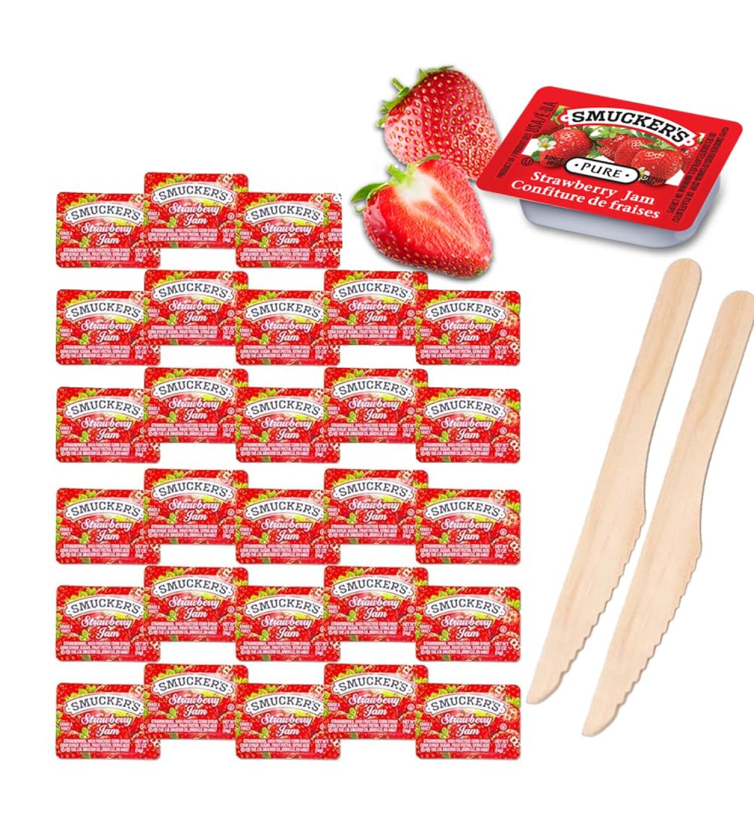  Strawberry Jelly Pack - 30 Snack Savvy Delights: 30 Strawberry Jam Cups - On-The-Go Portion Control Pack for Travelers & Meal Prep 30 Gobelet de Confiture au fraise Comes with 2 wooden Knives and a one of a kind Sticker by PaLiSoL CREATiONS!  - Buy Online on GoSupps.com