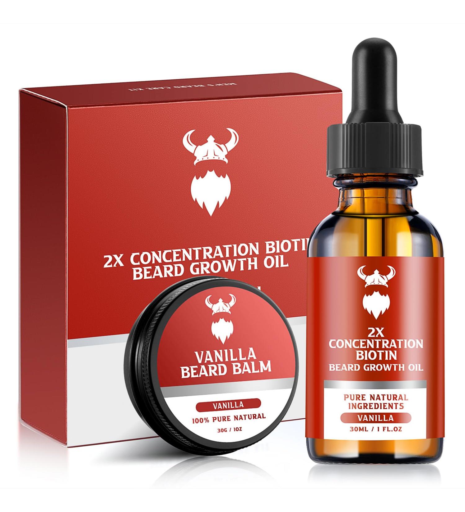 Beard Growth Kit - 2X Biotin Concentration for Men | Natural Argan & Jojoba Oils | Vitamin-Infused (Vanilla - Buy Online on GoSupps.com