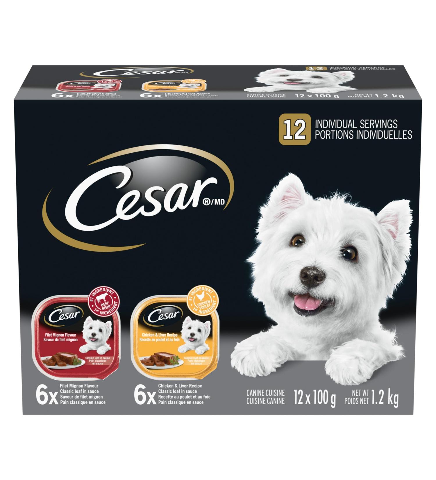 CESAR Adult Wet Dog Food Classic Loaf in Sauce Entr es - Filet Mignon - Chicken & Liver 100g Tray (12 Pack) Filet Mignon - Chicken & Liver 100 g (Pack of 12) - Buy Online on GoSupps.com