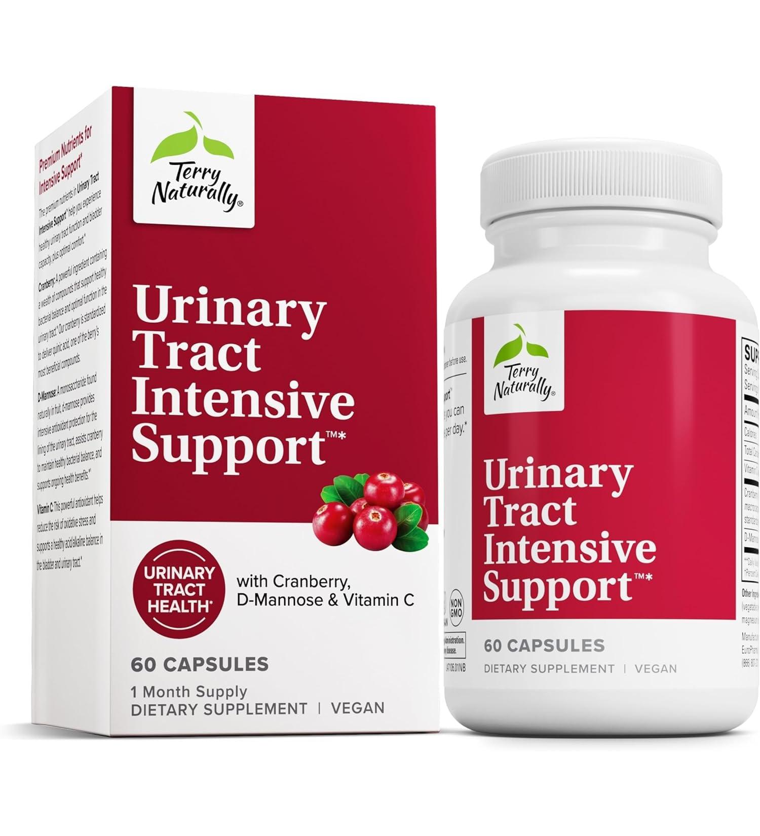Terry Naturally Urinary Tract Intensive Support - Supplement with Cranberry for Bladder Health Support - Kidney Health Supplement with D-Mannose & Vitamin C - 60 Capsules (30 Servings) - Buy Online on GoSupps.com