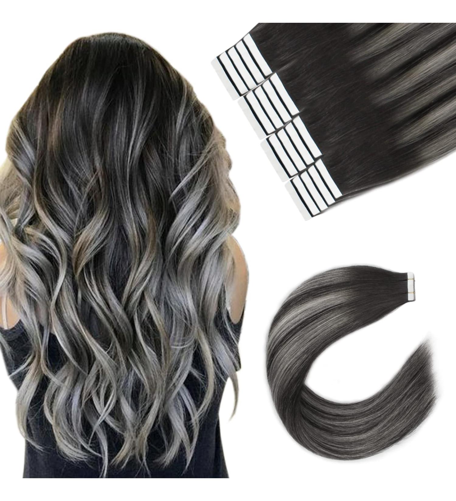 Sixstarhair 14 Real Remy Ombre Tape-In Extensions - 20 Pieces 50g Black to Silver - Buy Online on GoSupps.com