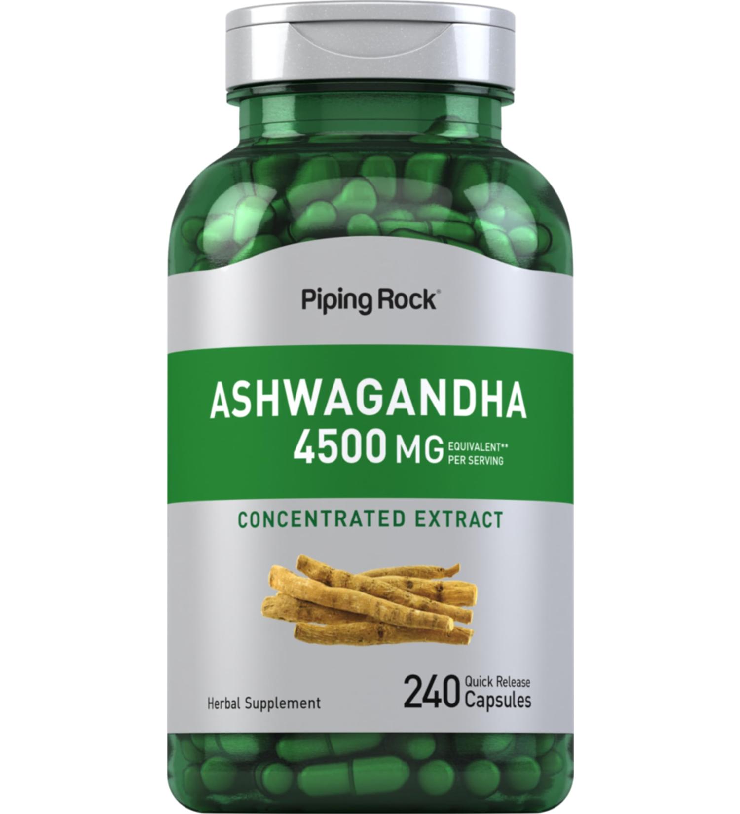 Piping Rock Ashwagandha Supplement 4500mg | 240 Capsules | Pills for Women and Men | with Black Pepper Extract | Extra Strength Herb Root | Non-GMO & Gluten Free - Buy Online on GoSupps.com