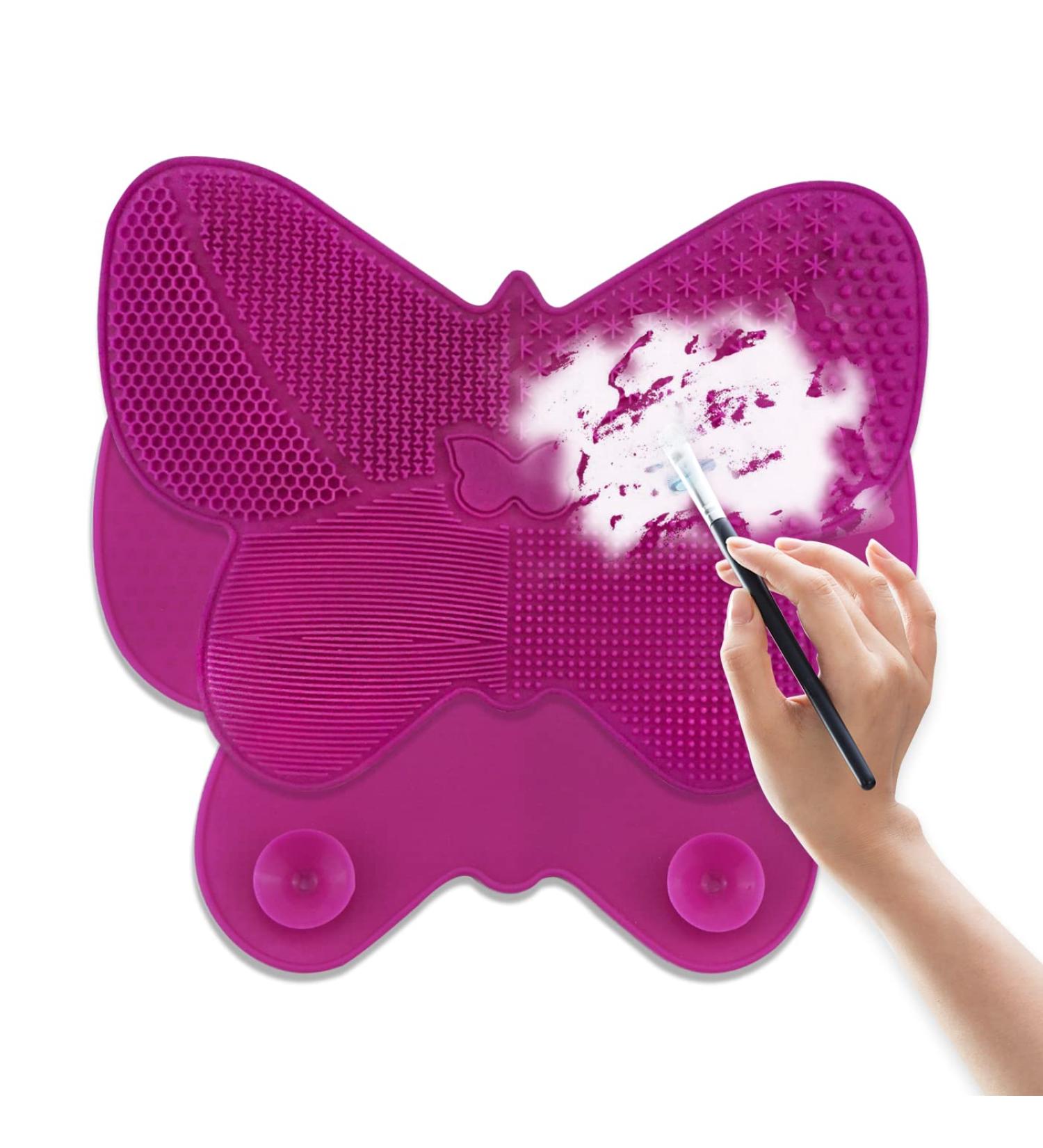 Silicone Makeup Brush Cleaner Mat - Big Size Portable Scrubber for Cosmetic Brushes - Rose Red - Buy Online on GoSupps.com