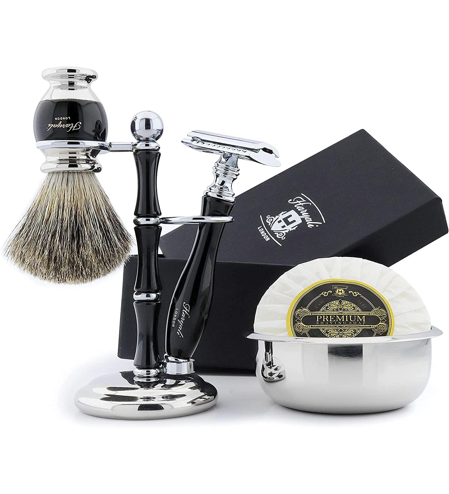 Haryali Shaving Kit for Men | Complete Wet Shave Gift Set with Double Edge Safety Razor Badger Brush & Soap Bowl | International Shipping Available - Buy Online on GoSupps.com