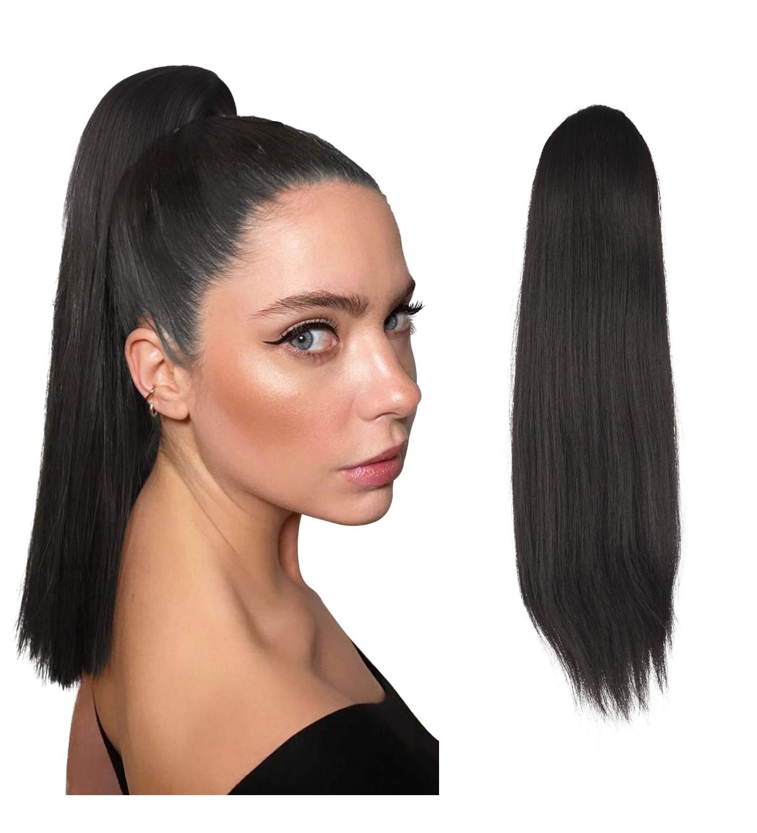 FESHFEN Straight Drawstring Ponytail Extension 16 Inch Dark Brown 4# - Clip in Synthetic Hairpiece for Women and Girls - Buy Online on GoSupps.com