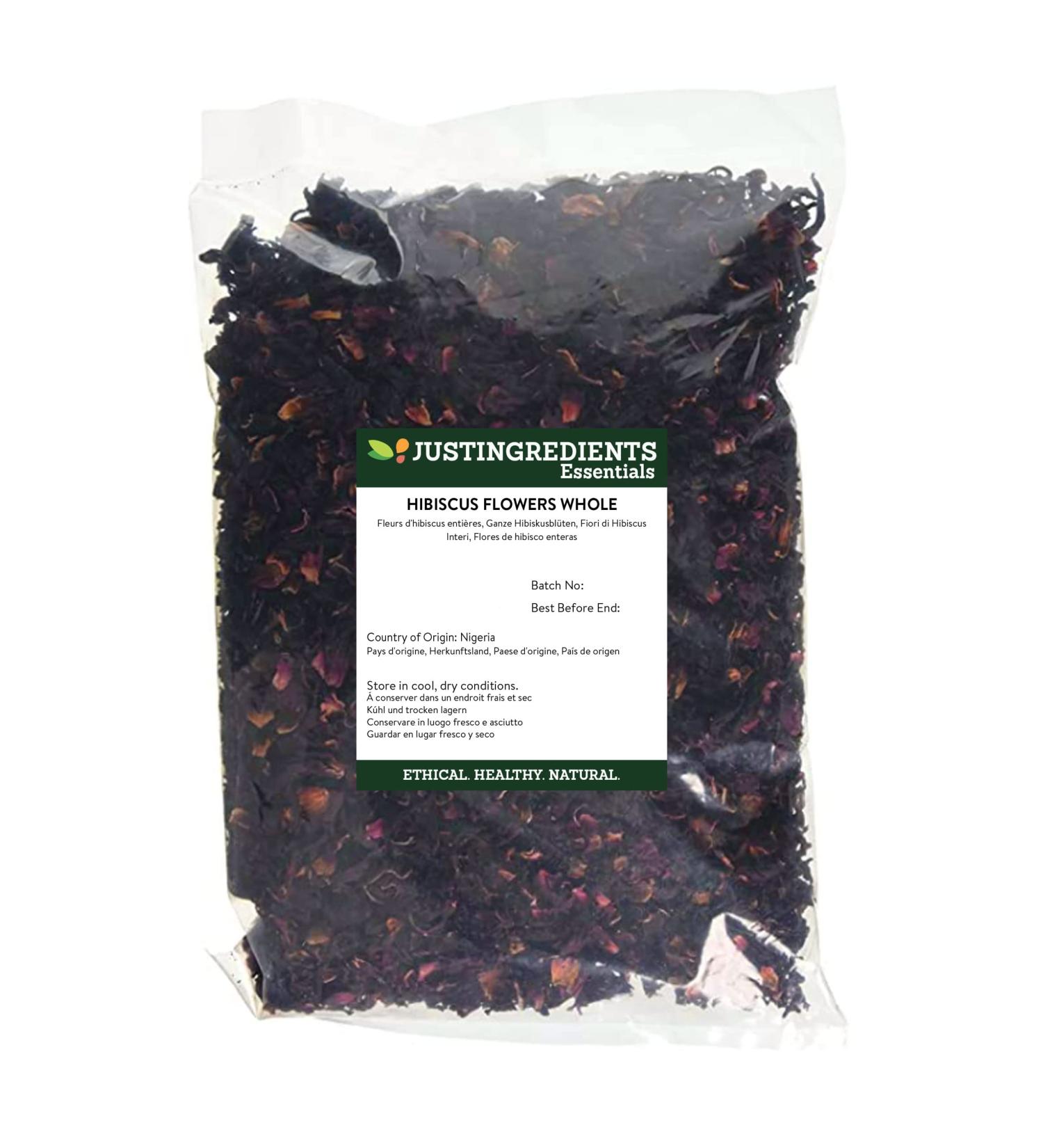 JustIngredients Essentials Hibiscus Flowers Whole 1 Kg - Buy Online on GoSupps.com